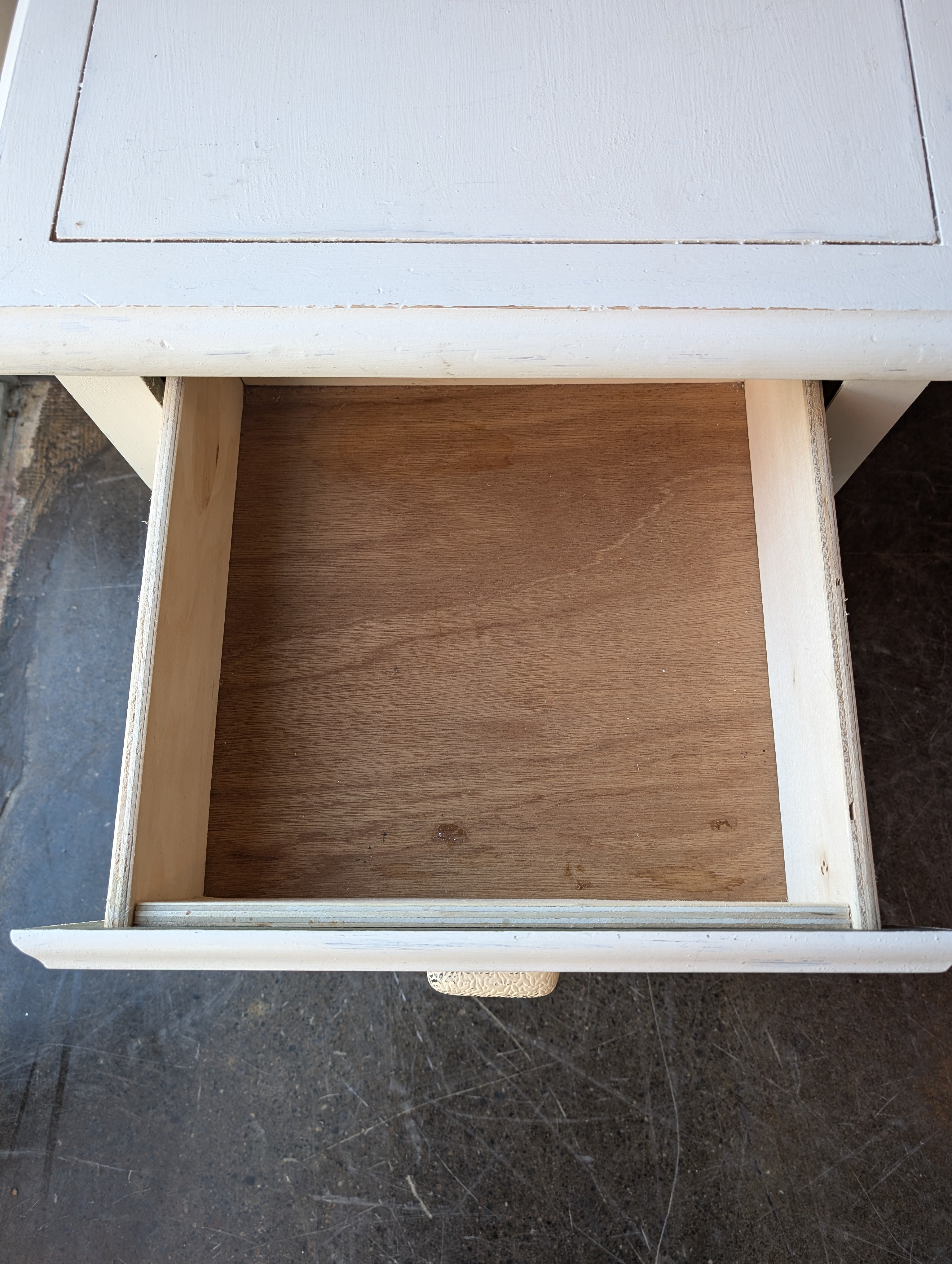 Distressed Cream Wood Two-Drawer Nightstand
