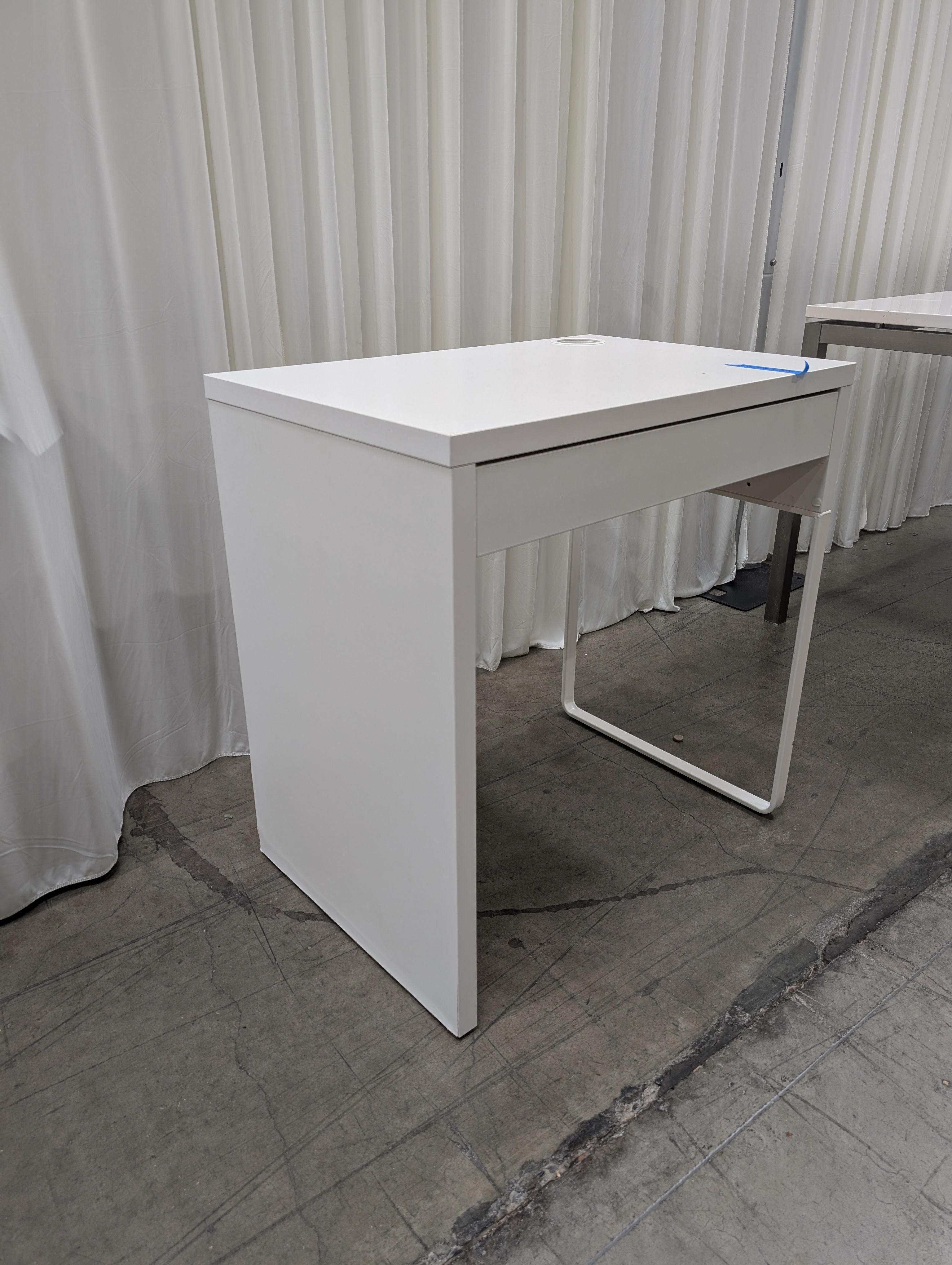 White Minimalist Single-Drawer Desk with Cable Management