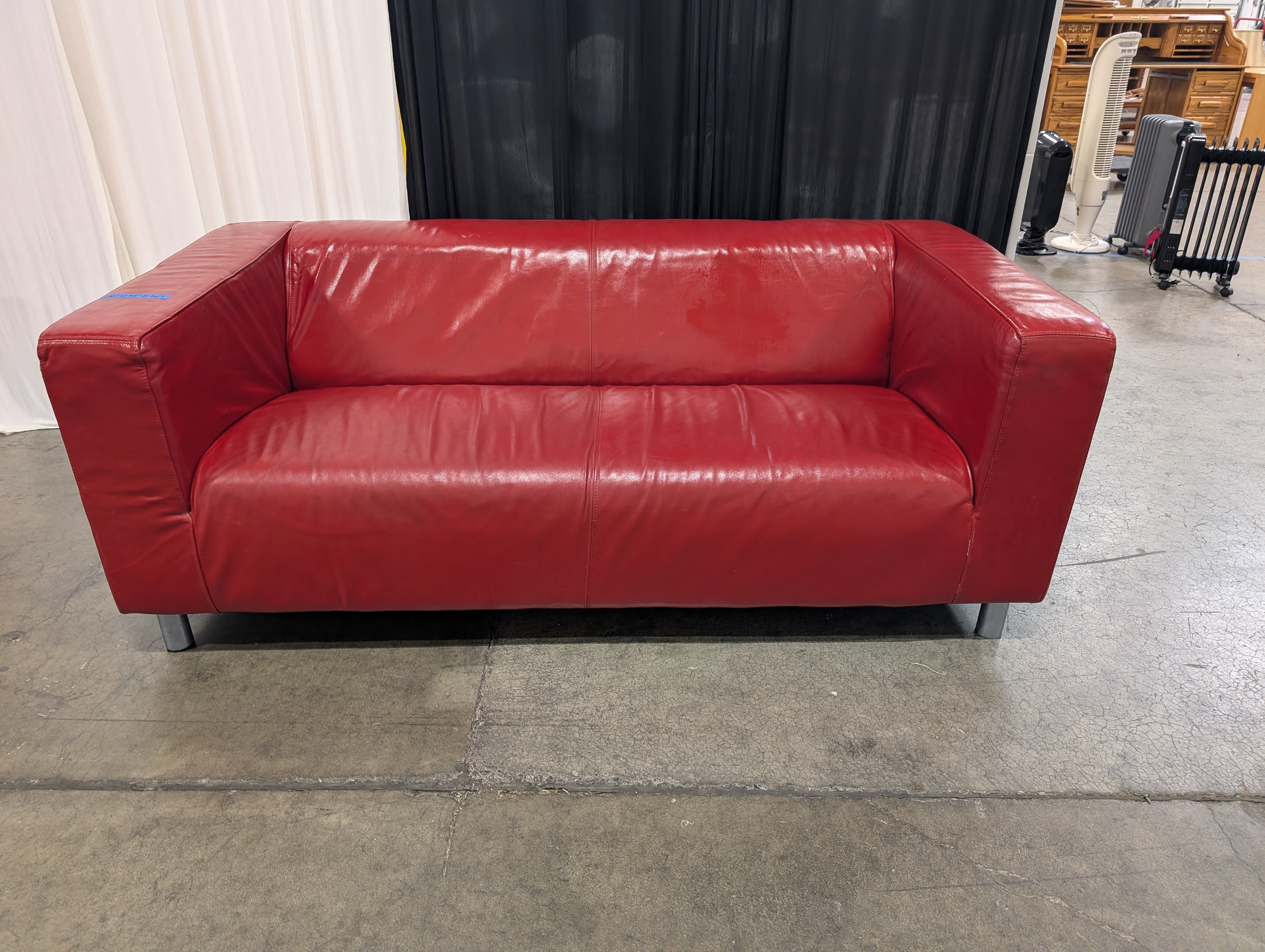 Red Leather Boxy Style Couch