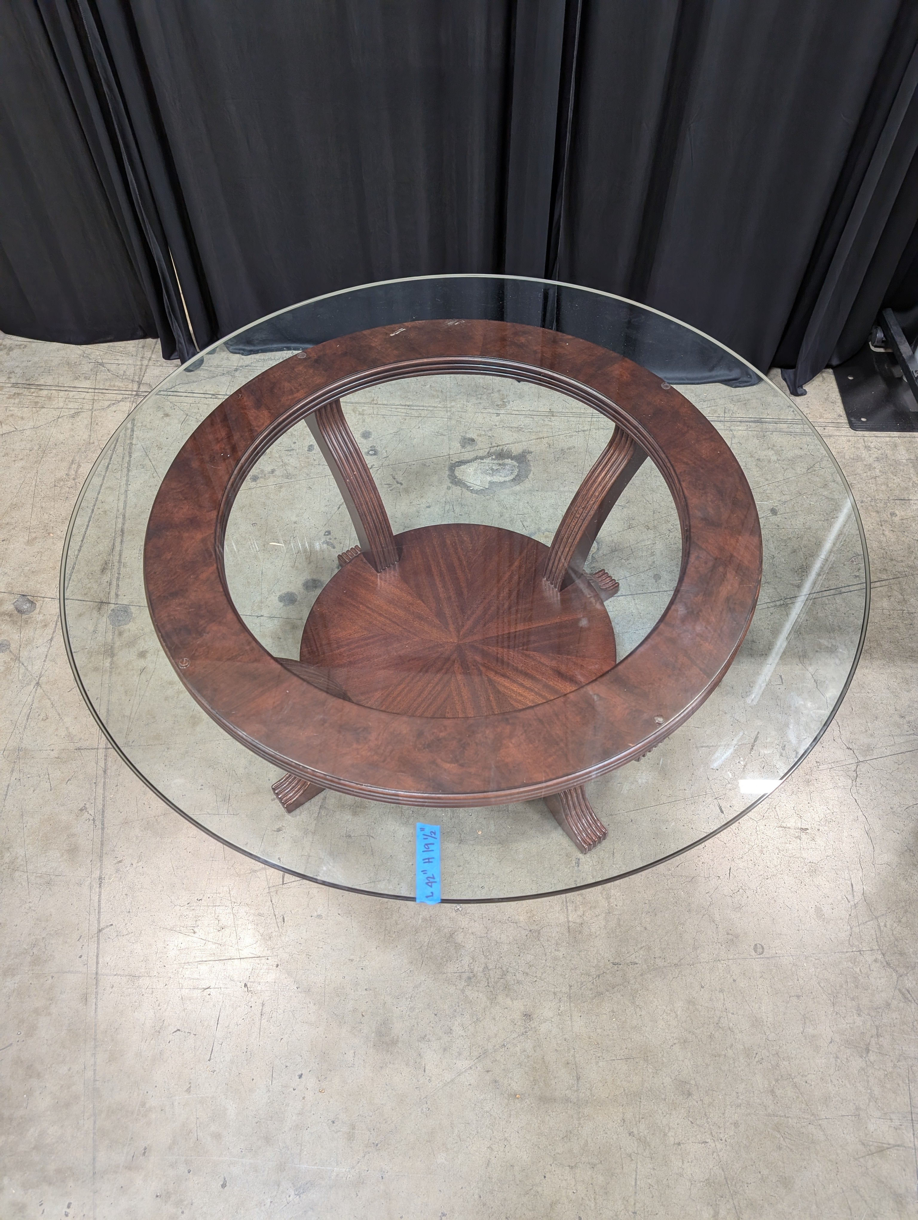 Round Glass Top Coffee Table with Wood Base