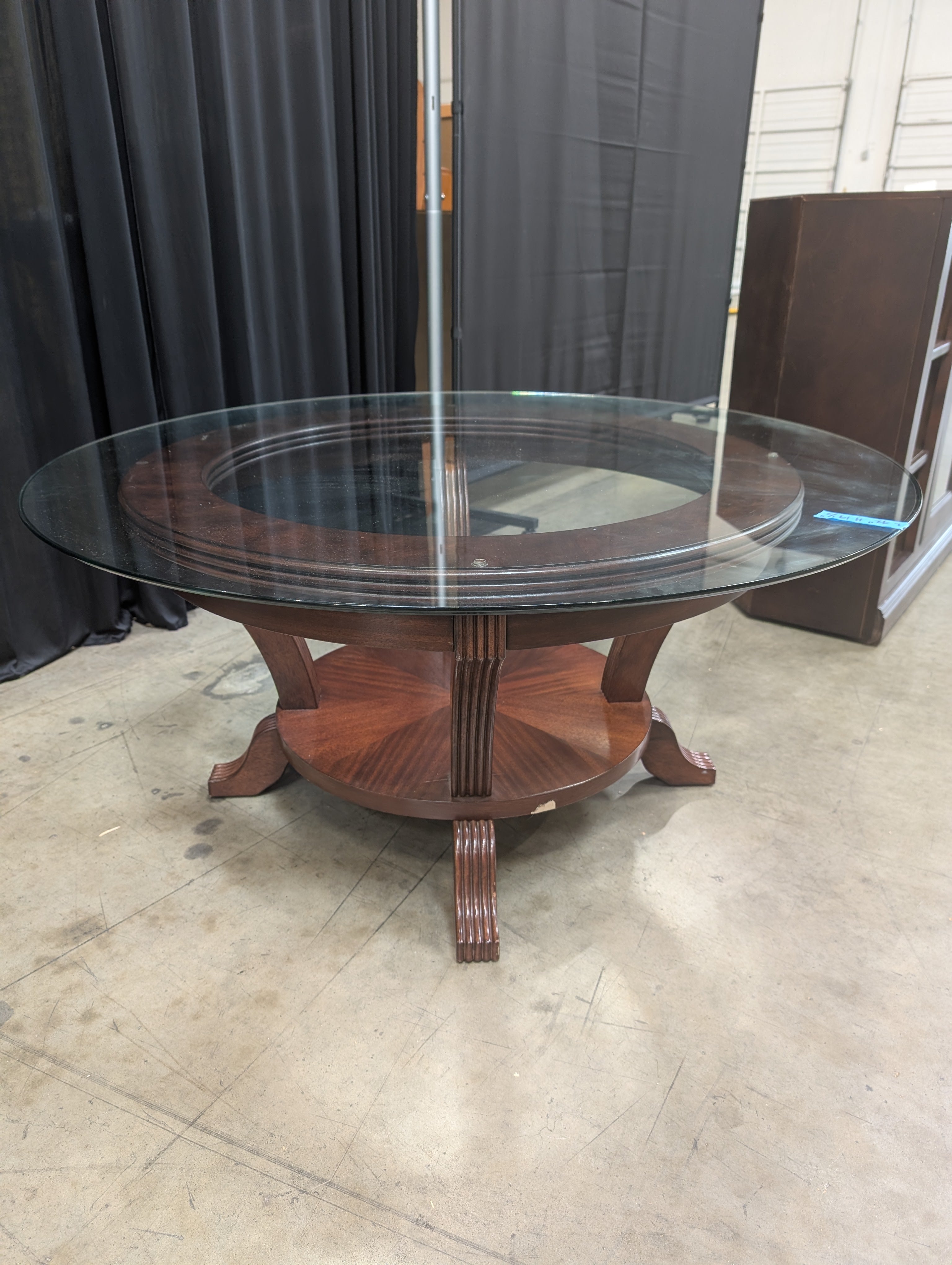 Round Glass Top Coffee Table with Wood Base