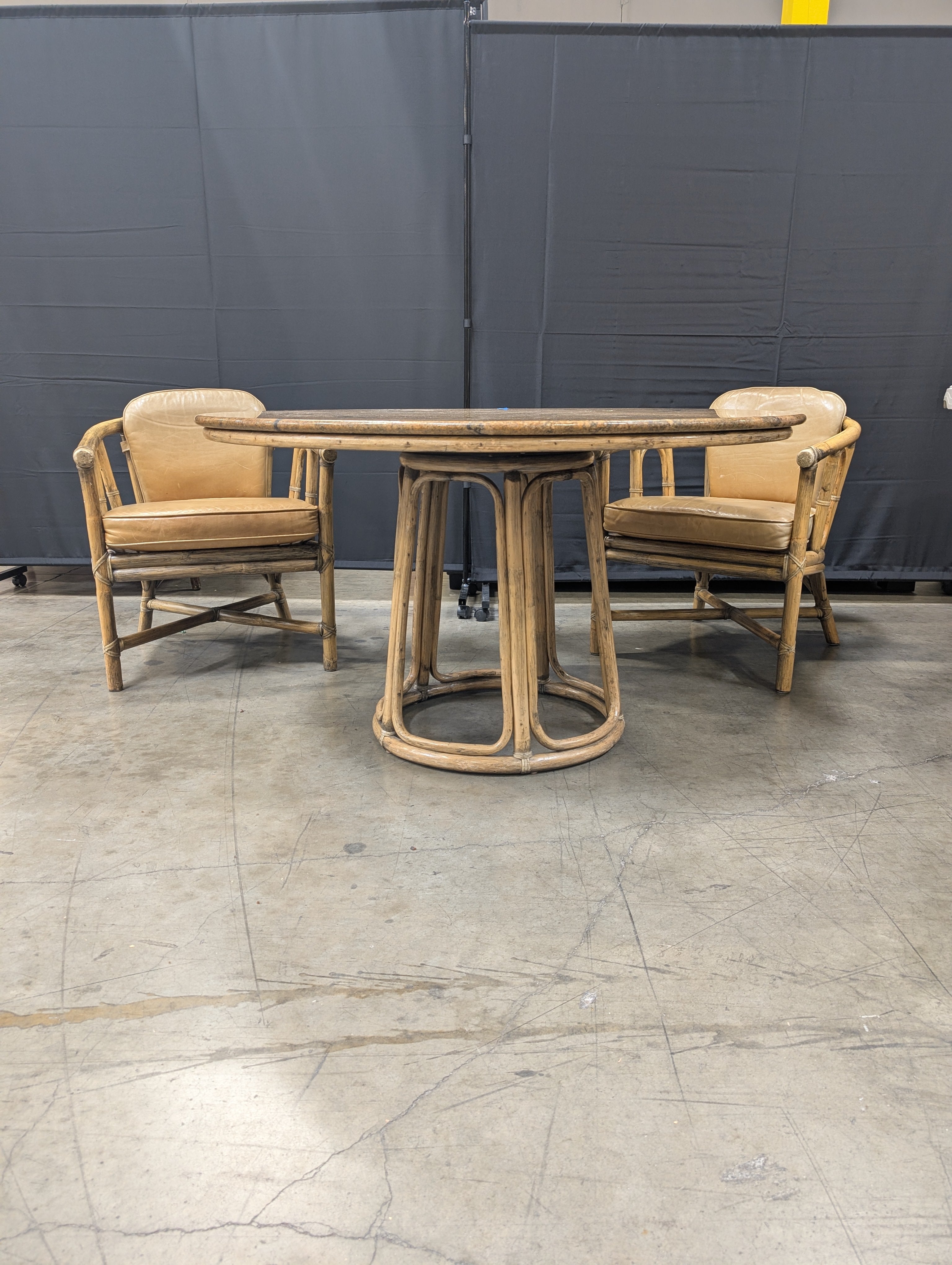Vintage Bamboo Barrel Chairs and Marble dining table