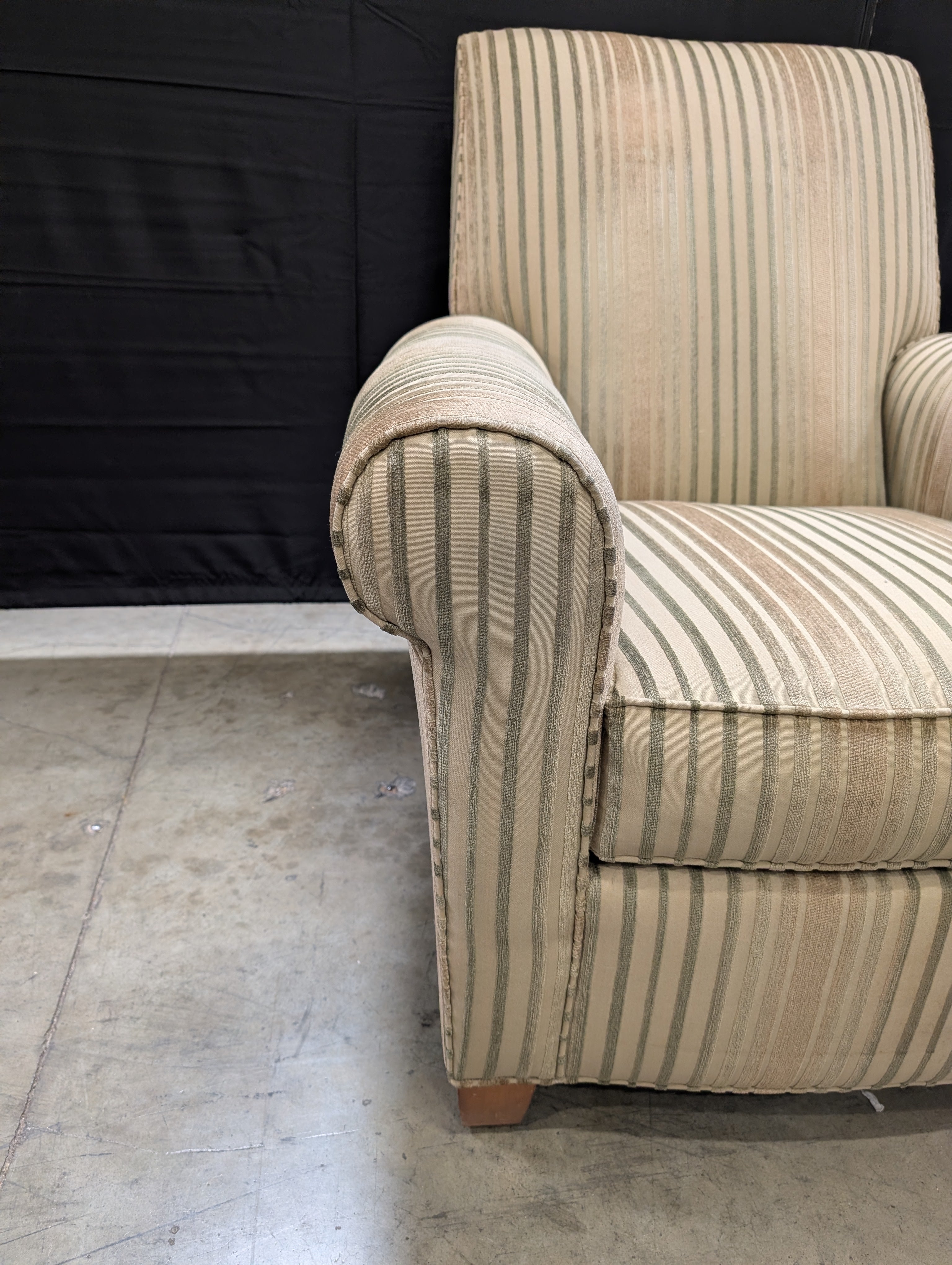Ethan Allen Striped Armchair with Rolled Arms