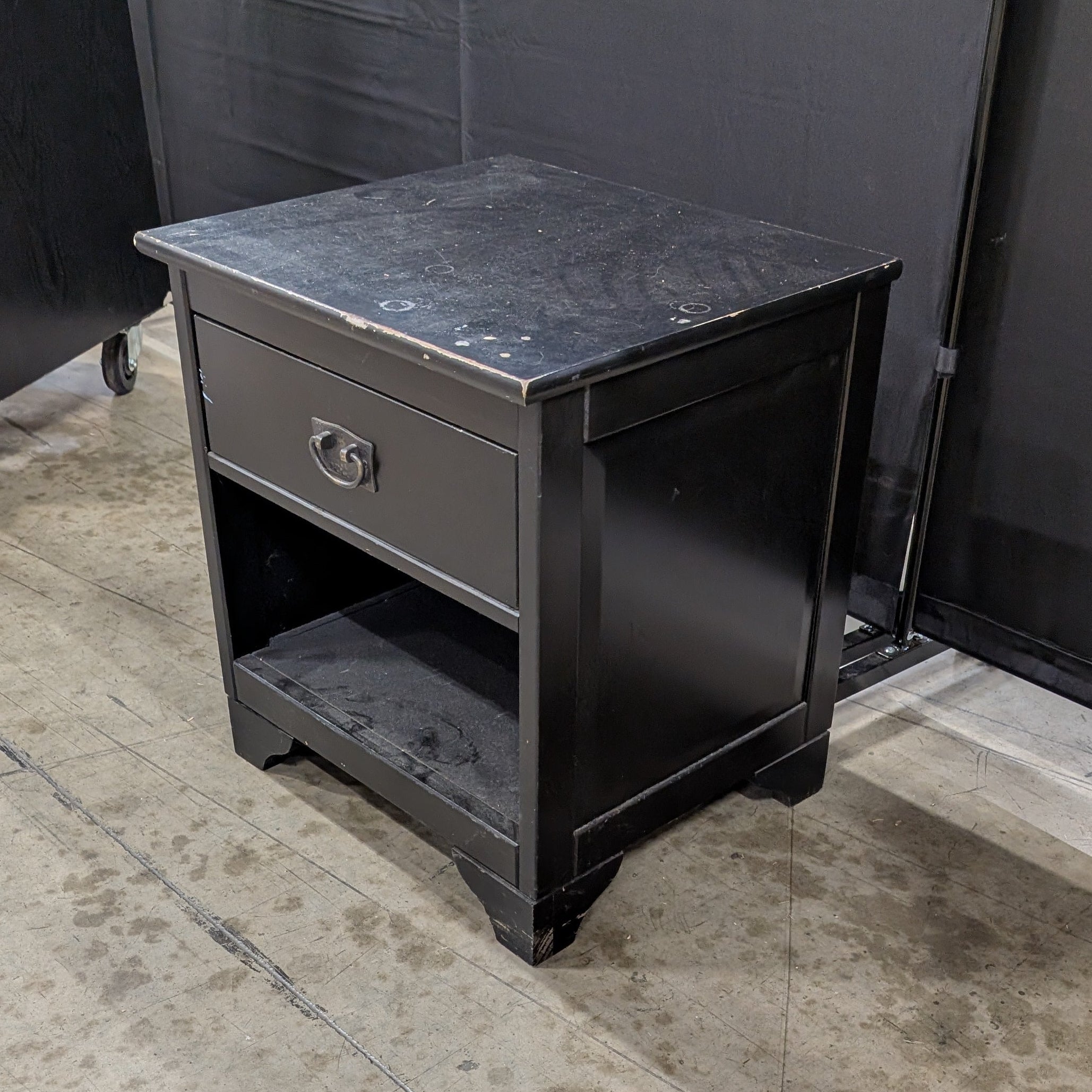 used Dark Finish Bedside Table with Drawer and Open Shelf