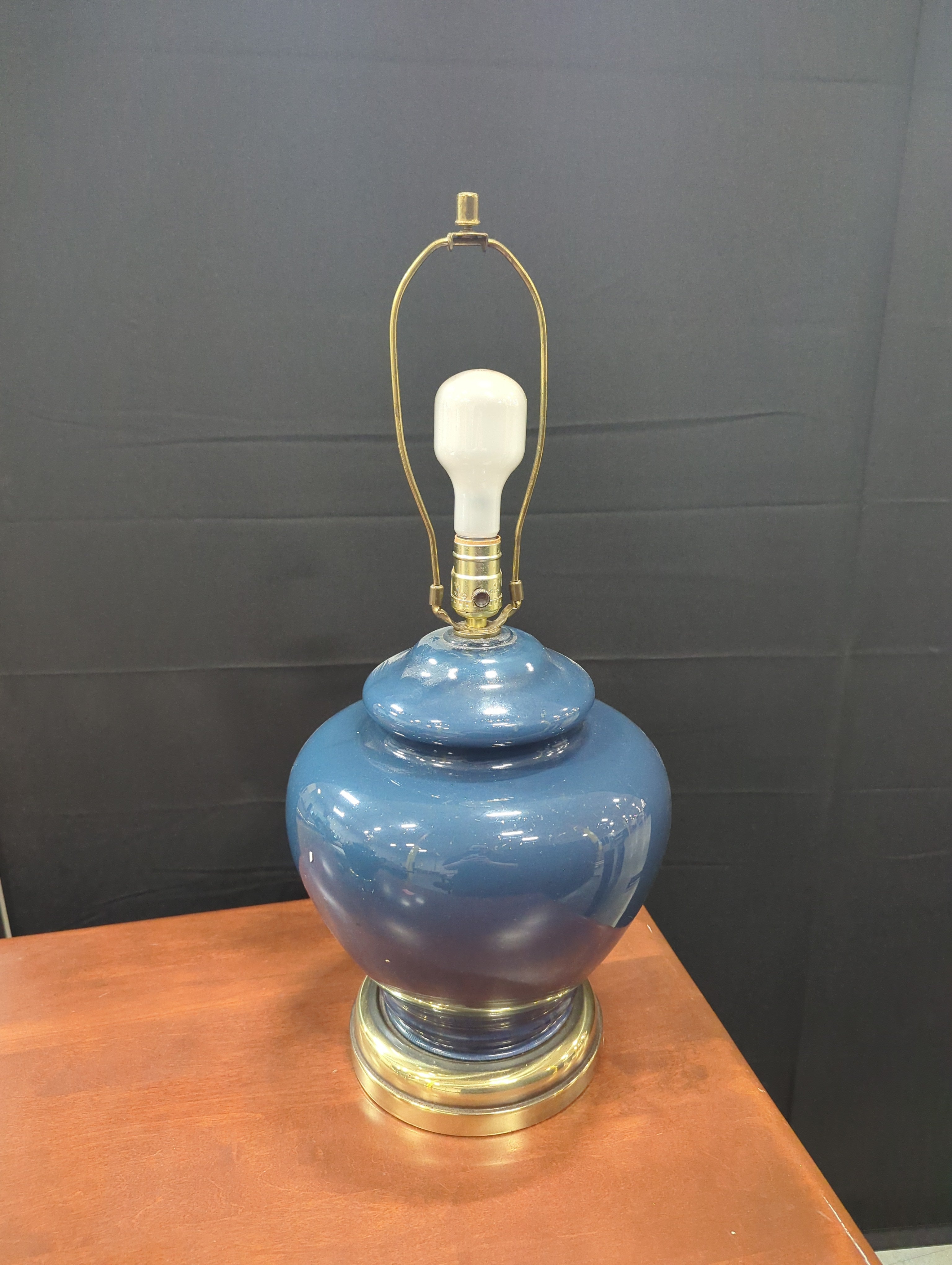 Classic Dark Blue Ceramic Table Lamp with Pleated Fabric Shade