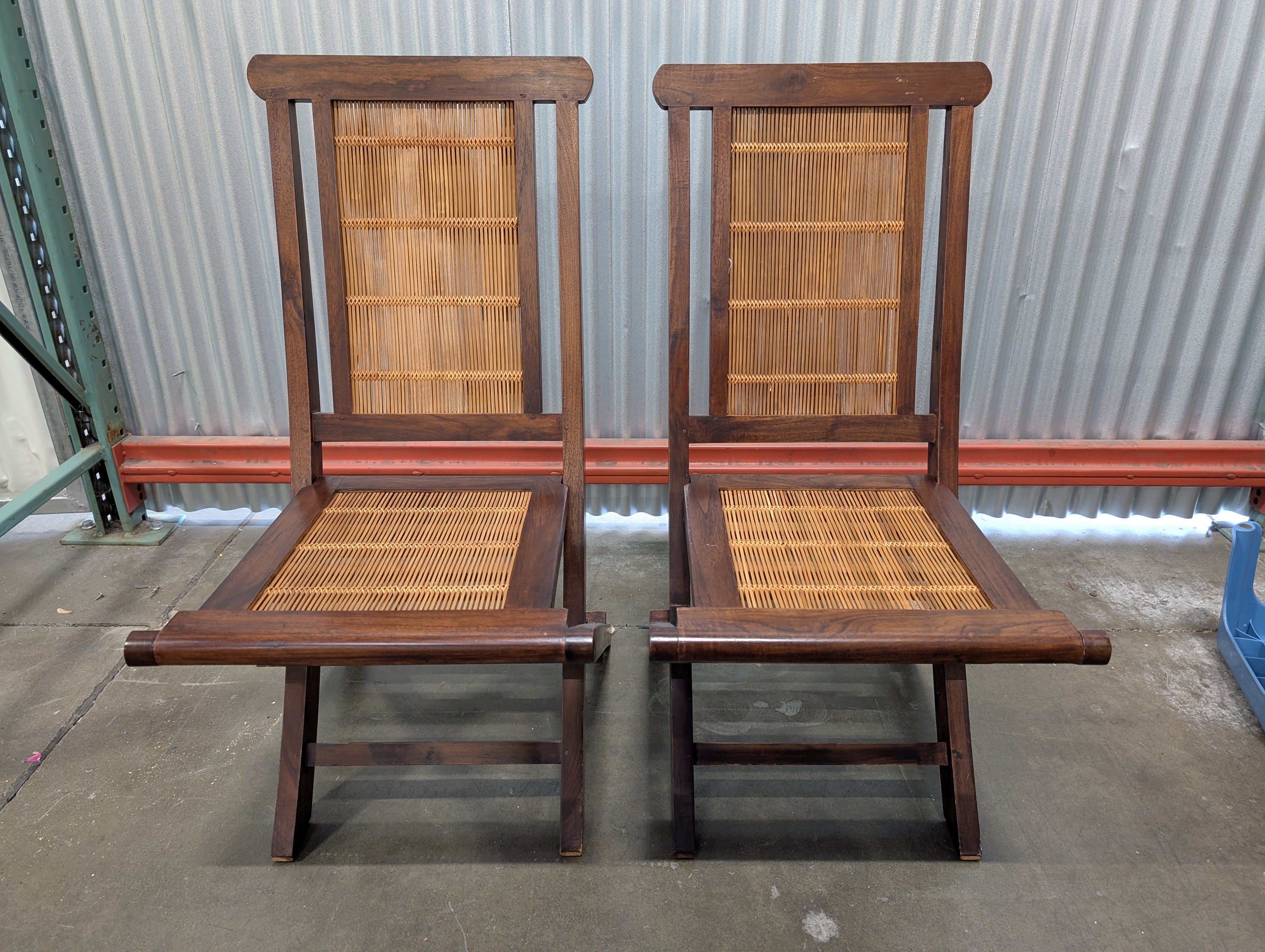 Pair of Mid-Century Style Folding Chairs with Cane Seats and Backs