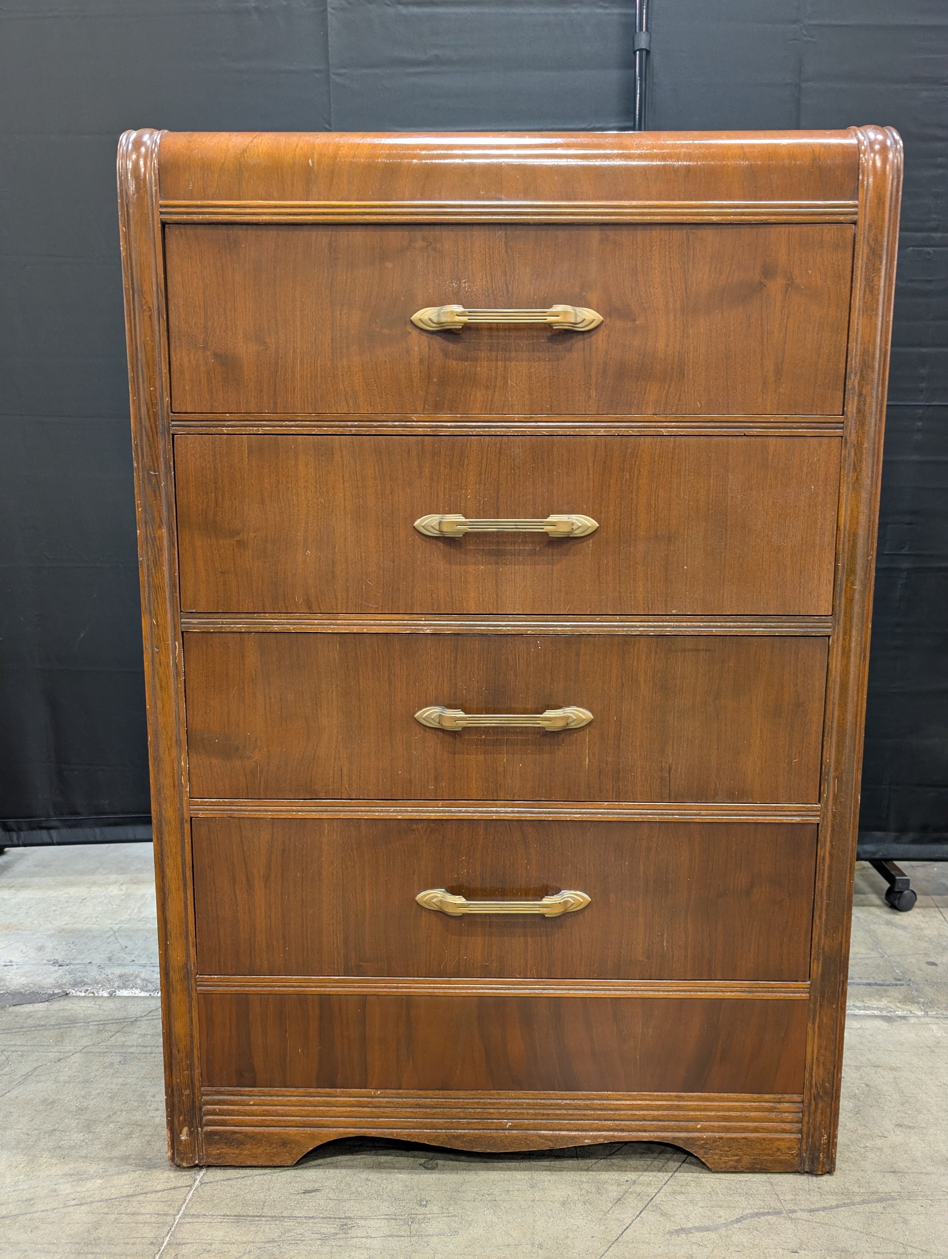 Vintage Rounded Edge Four-Drawer Wooden Dresser