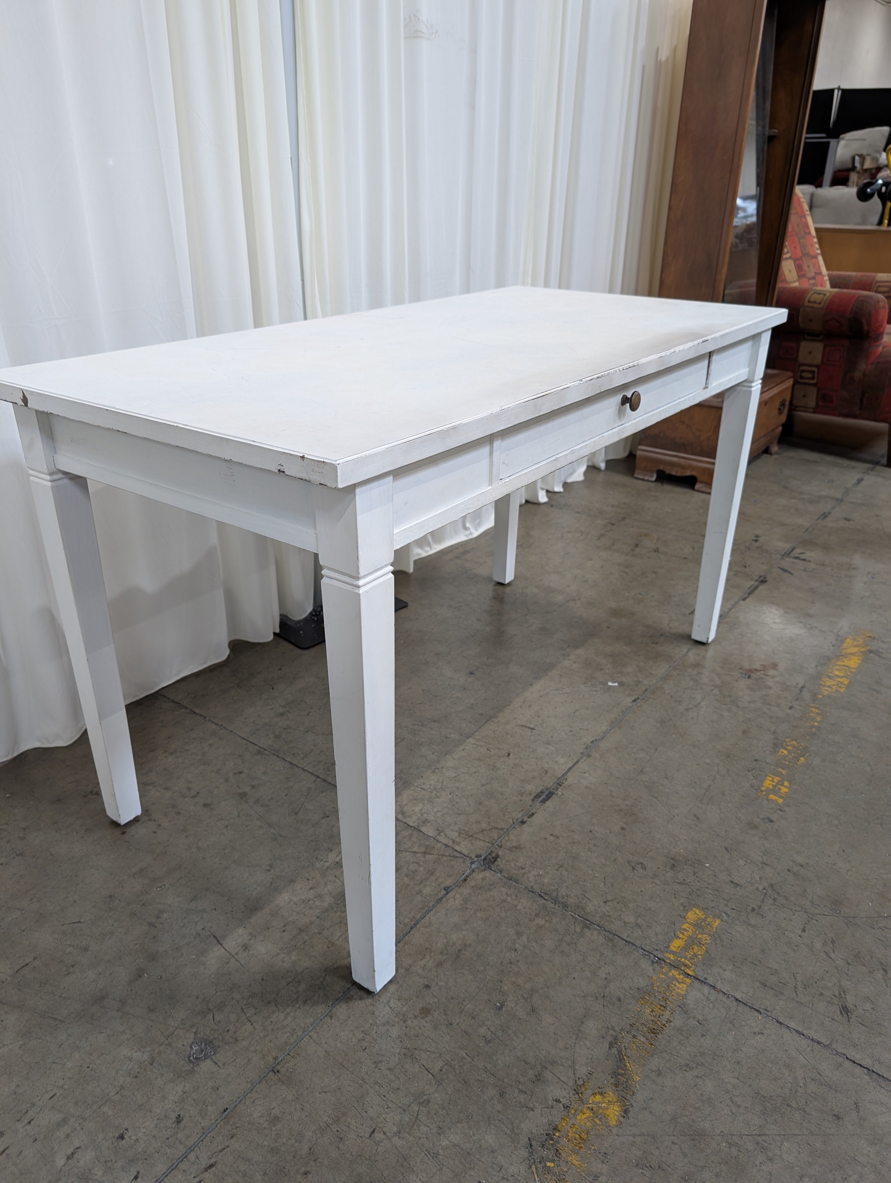 Distressed White Wood Single-Drawer Desk