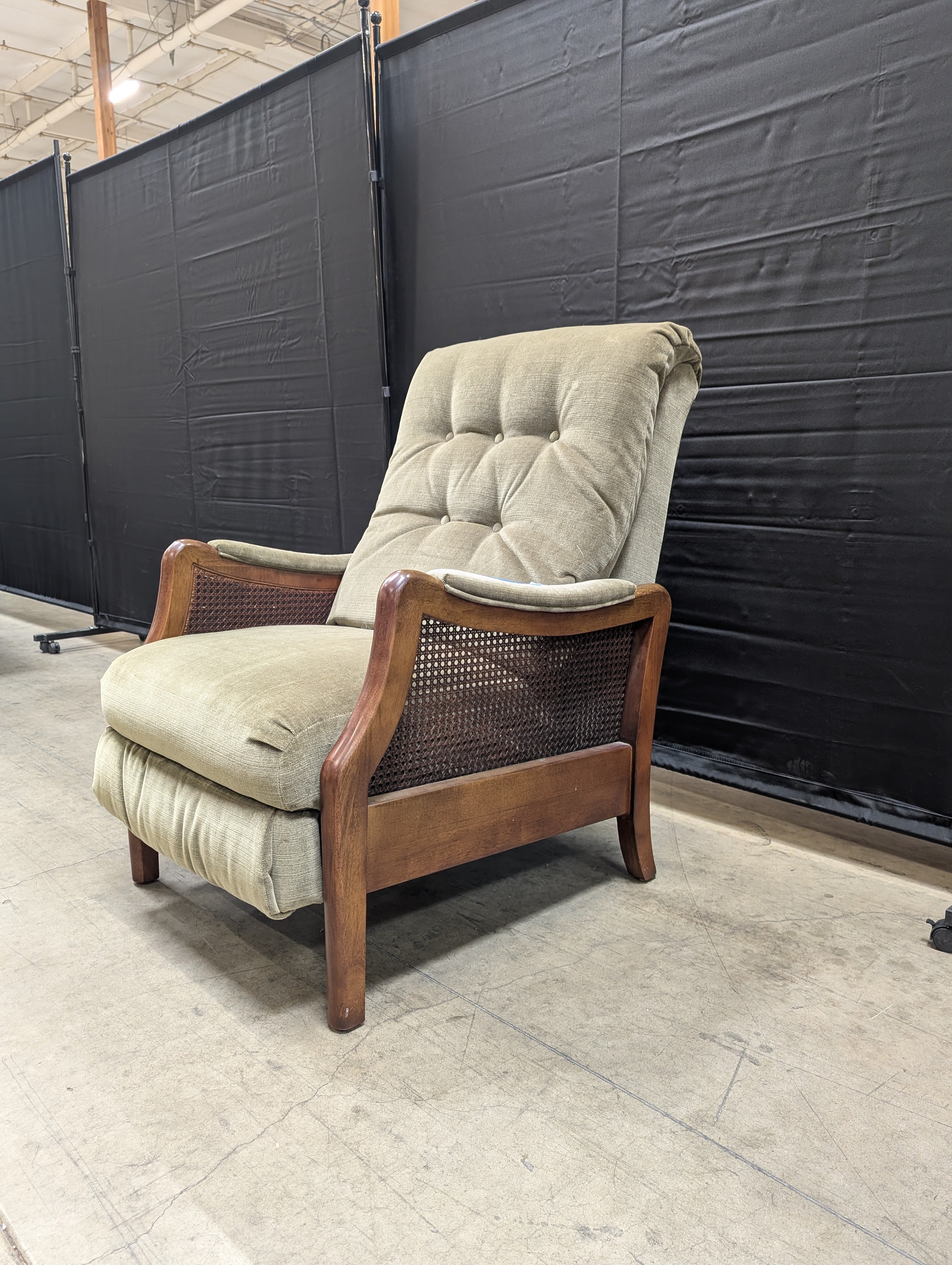 Vintage Green Velvet Recliner Chair with Cane Accents