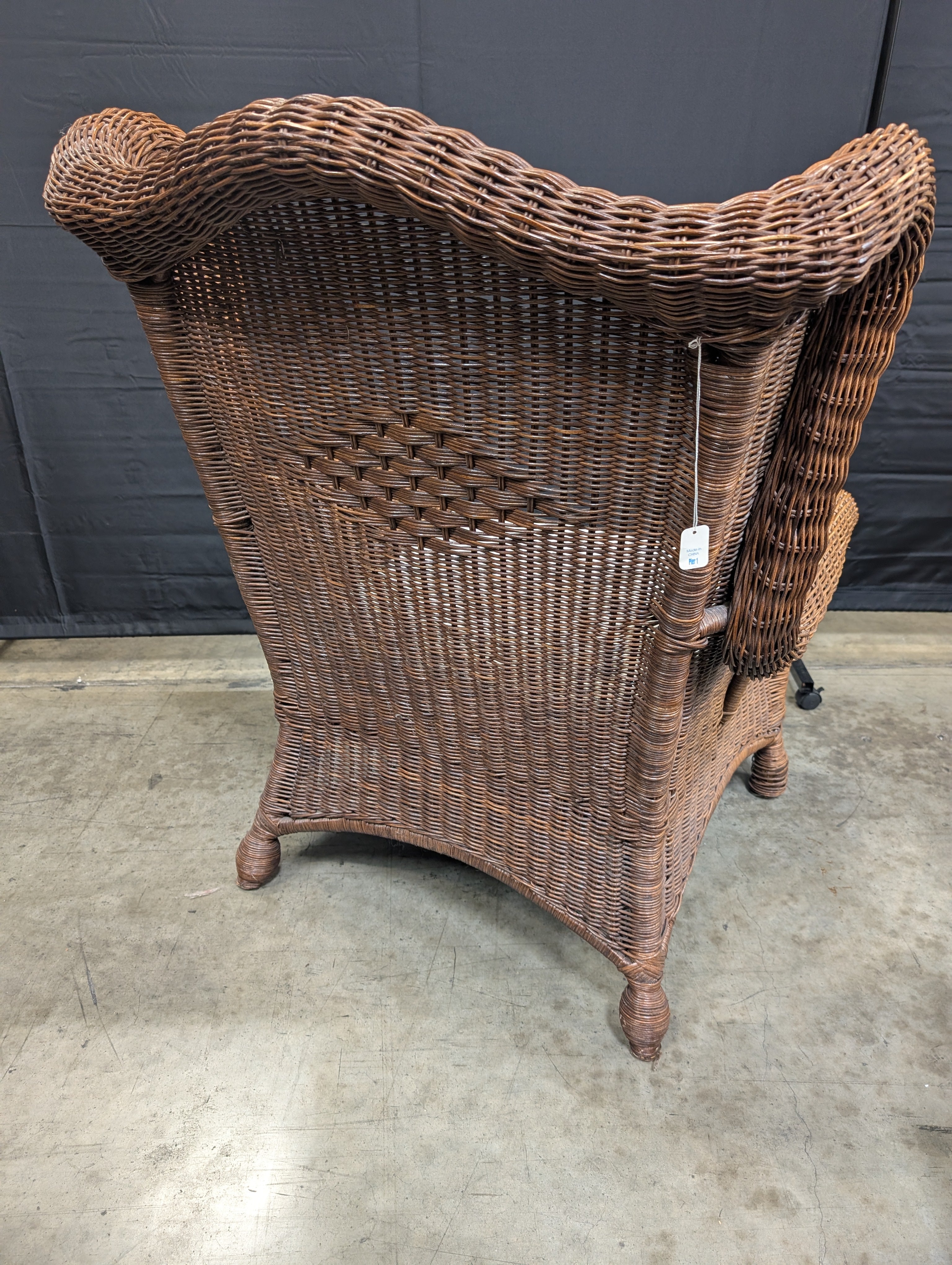 Vintage Wicker High-Back Armchair with Sunflower