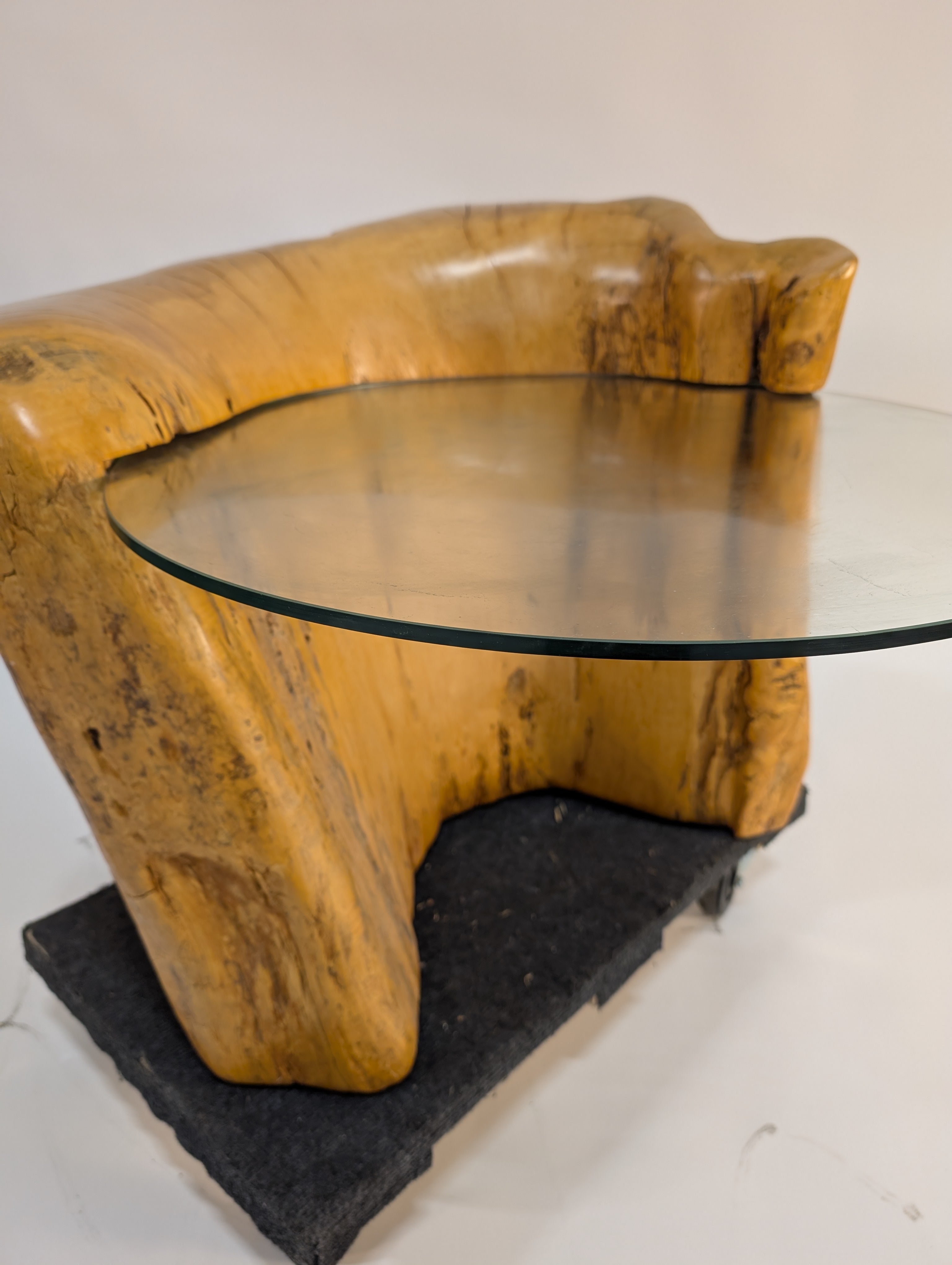 Rustic Live Edge Wood Coffee Table with Round Glass Top