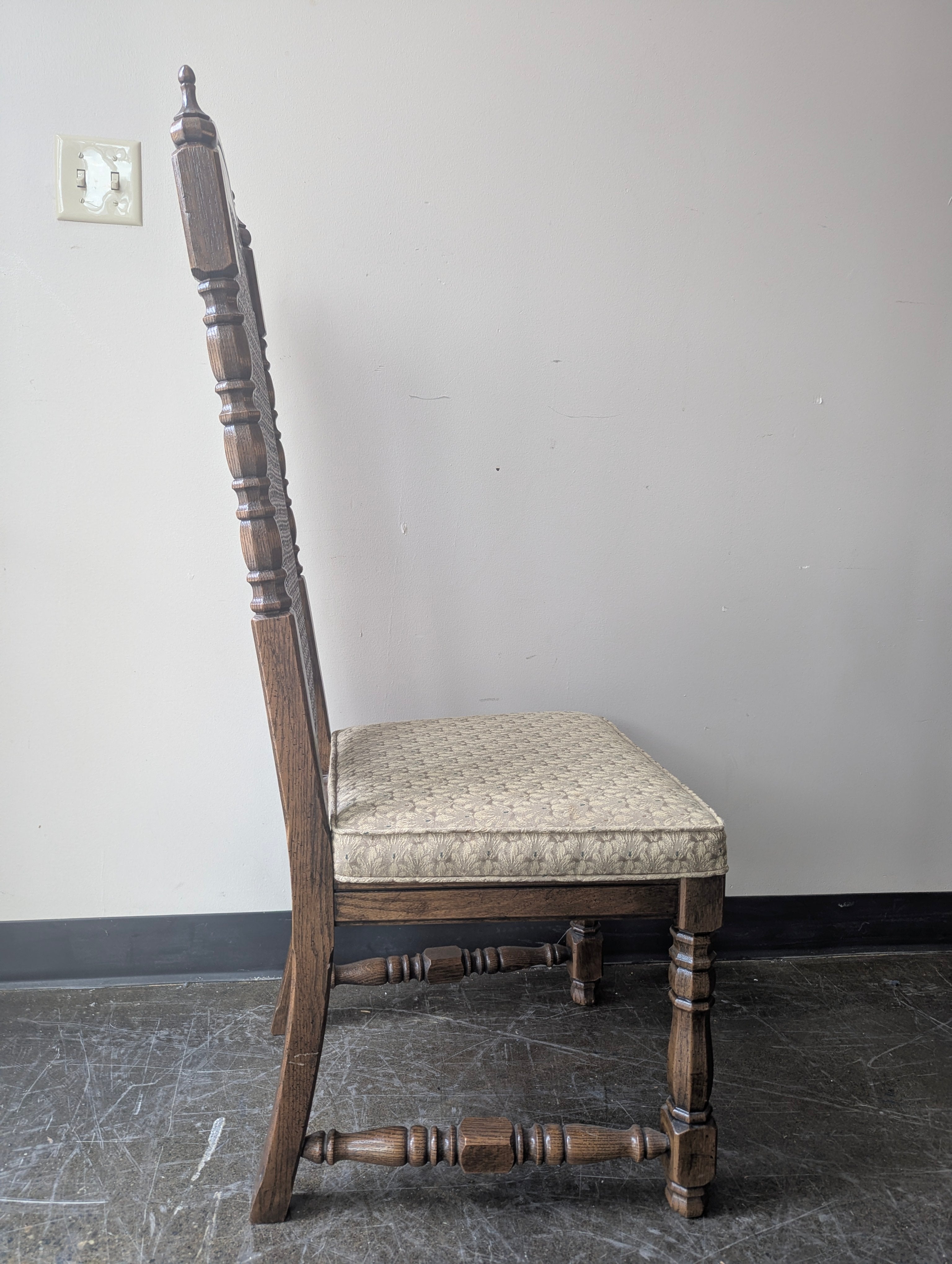 Vintage Carved Wood Cane Back Upholstered Dining Chair