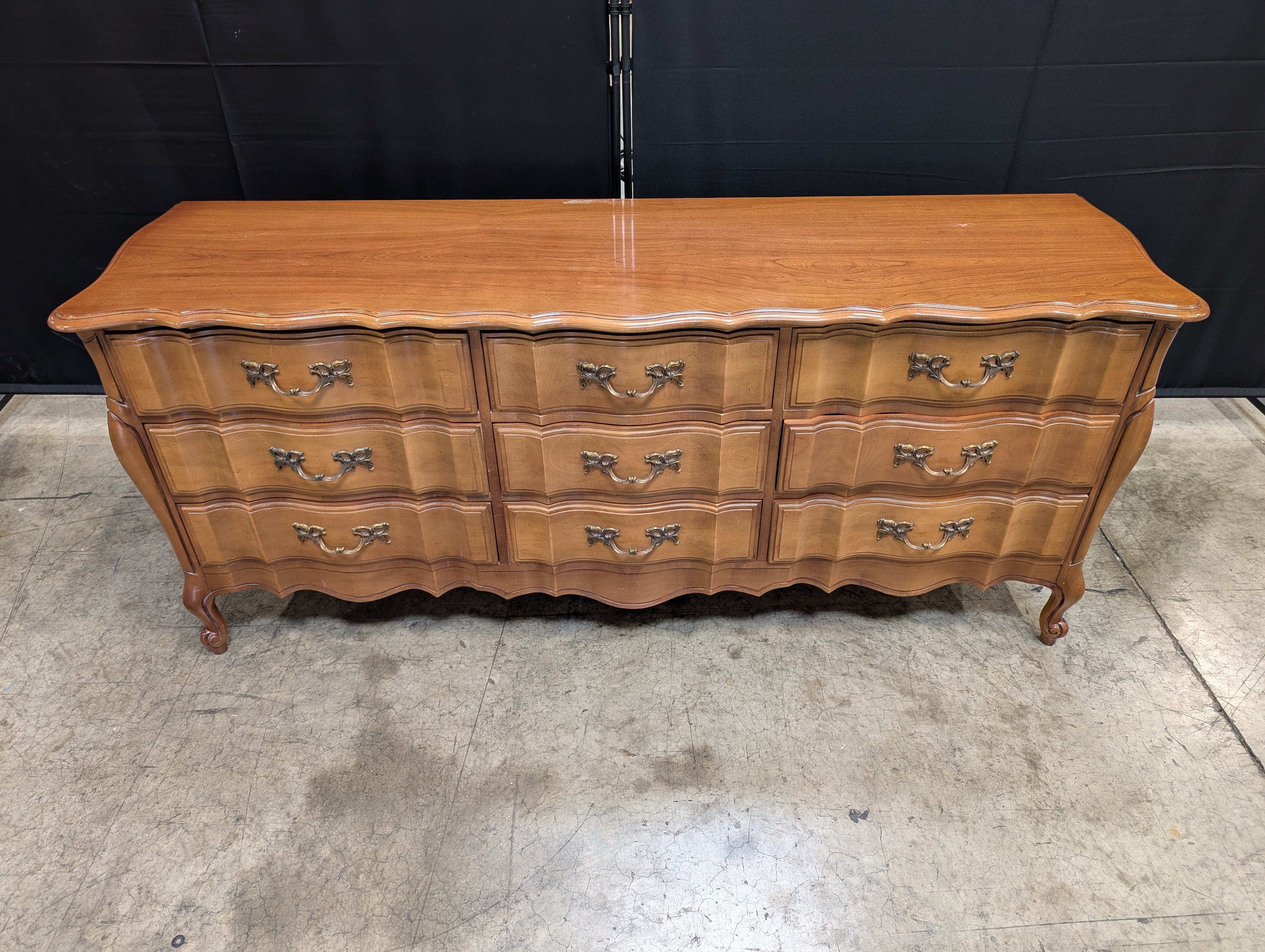 Vintage United Furniture French Provincial 9-Drawer Triple Dresser