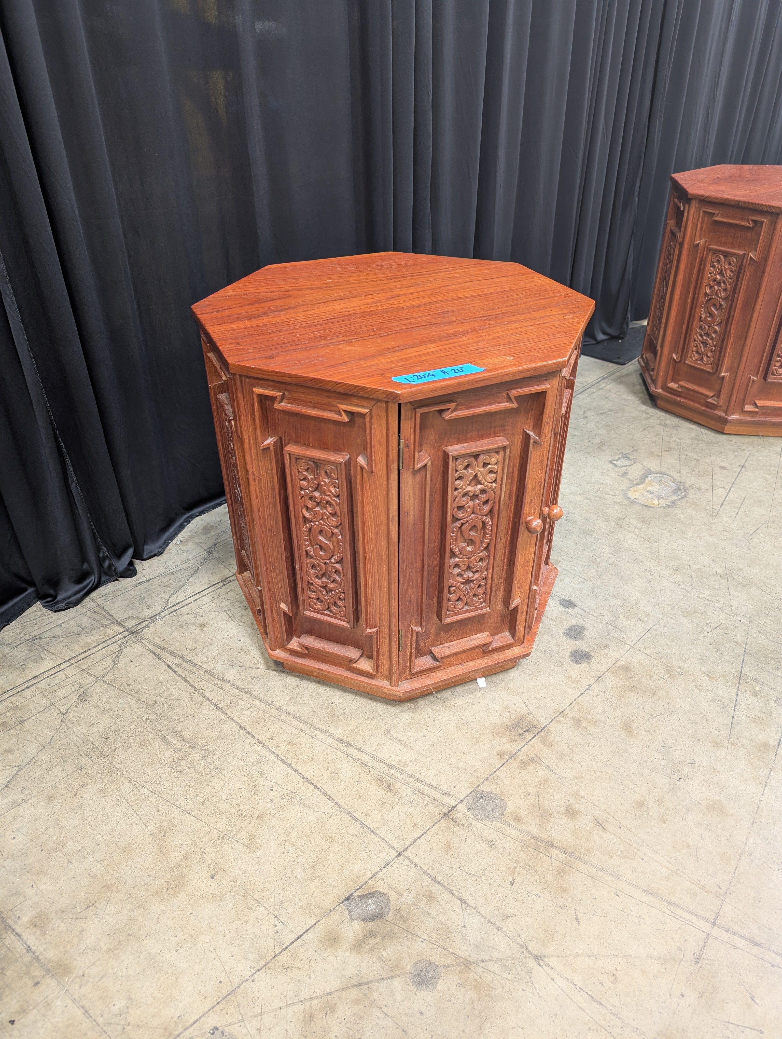 Octagonal Spanish Revival End Table with Carved Panels
