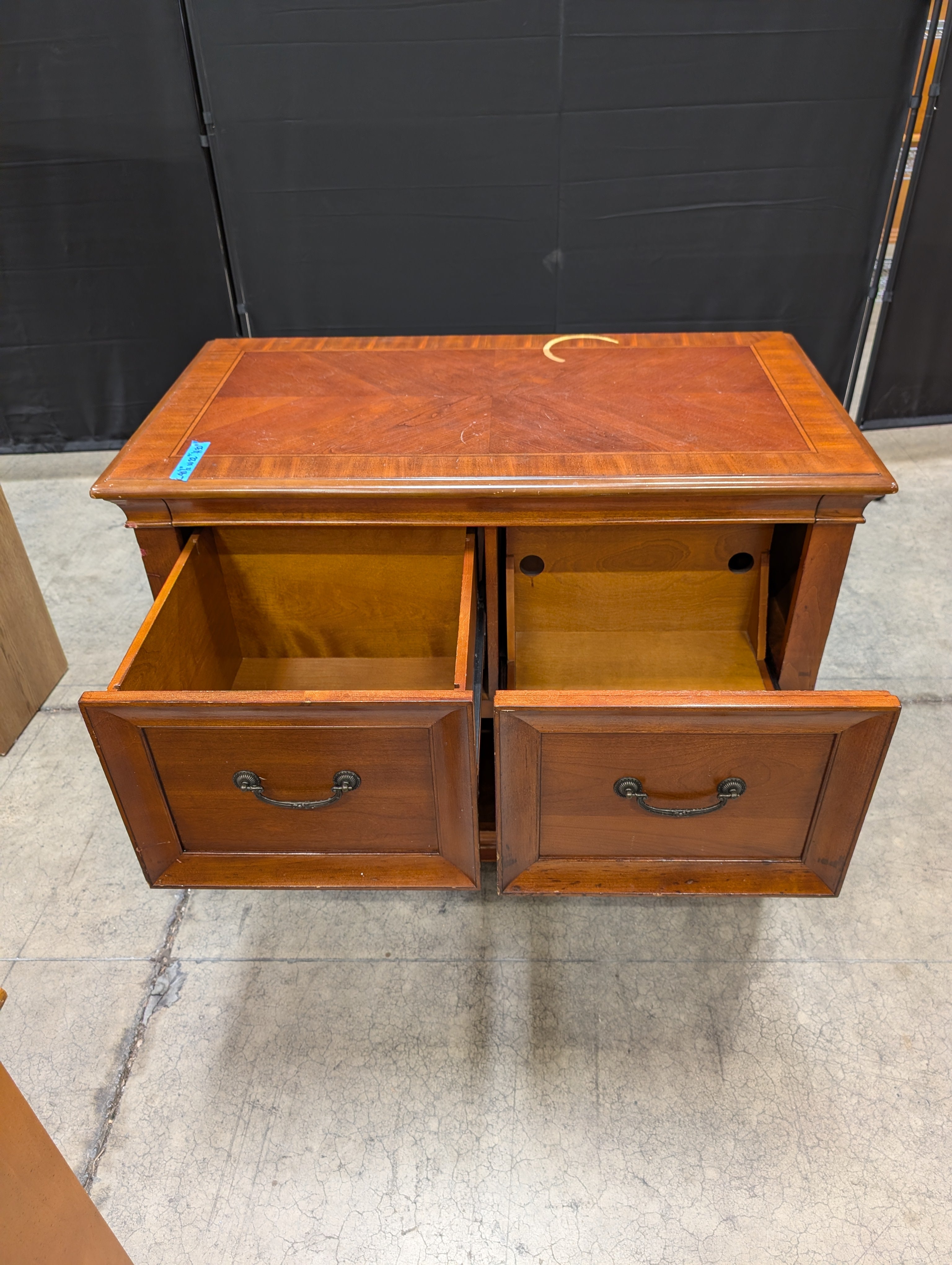 Traditional Cherry Wood Two-Drawer File Cabinet with Open Shelf