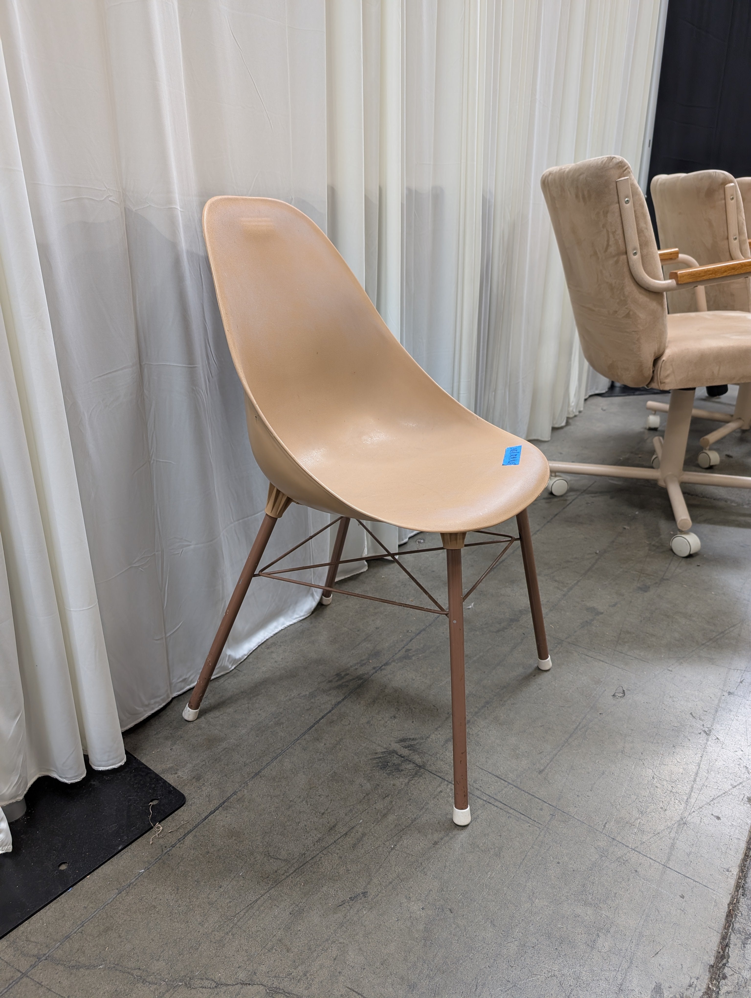 Molded Tan Shell Chair with Metal Legs