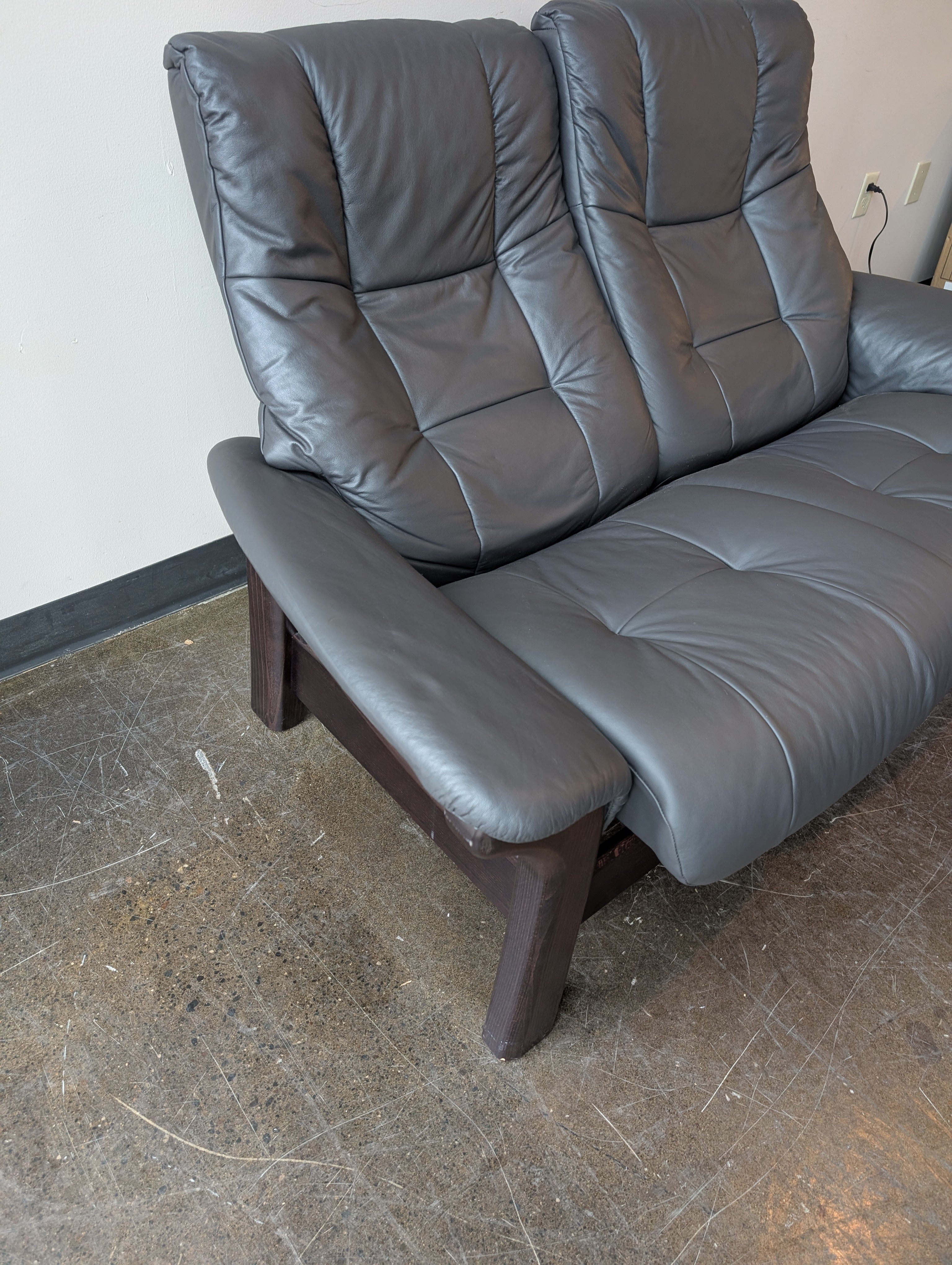 Dark Gray Leather Stressless Windsor High Back Two-Seater Reclining Loveseat