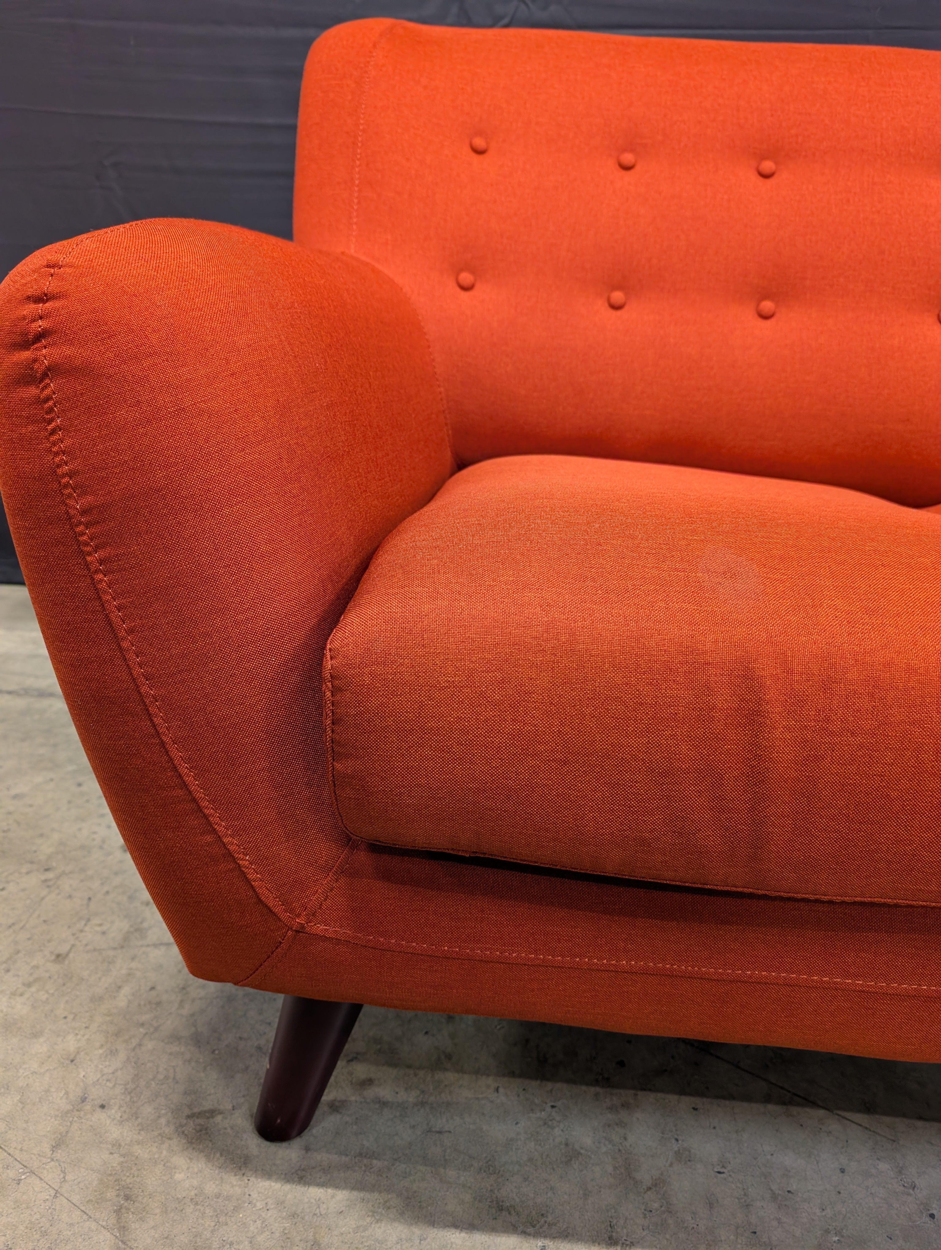 Mid-Century Modern Inspired Red Fabric Two-Seater Sofa