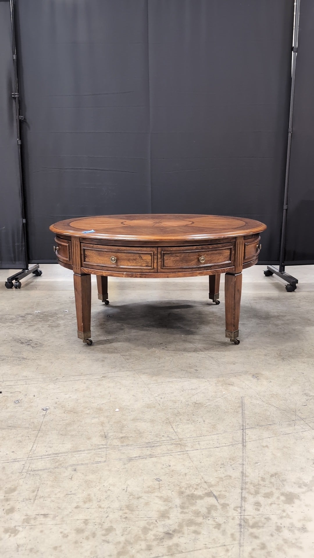 Classic Round Wood Coffee Table with Inlay Design