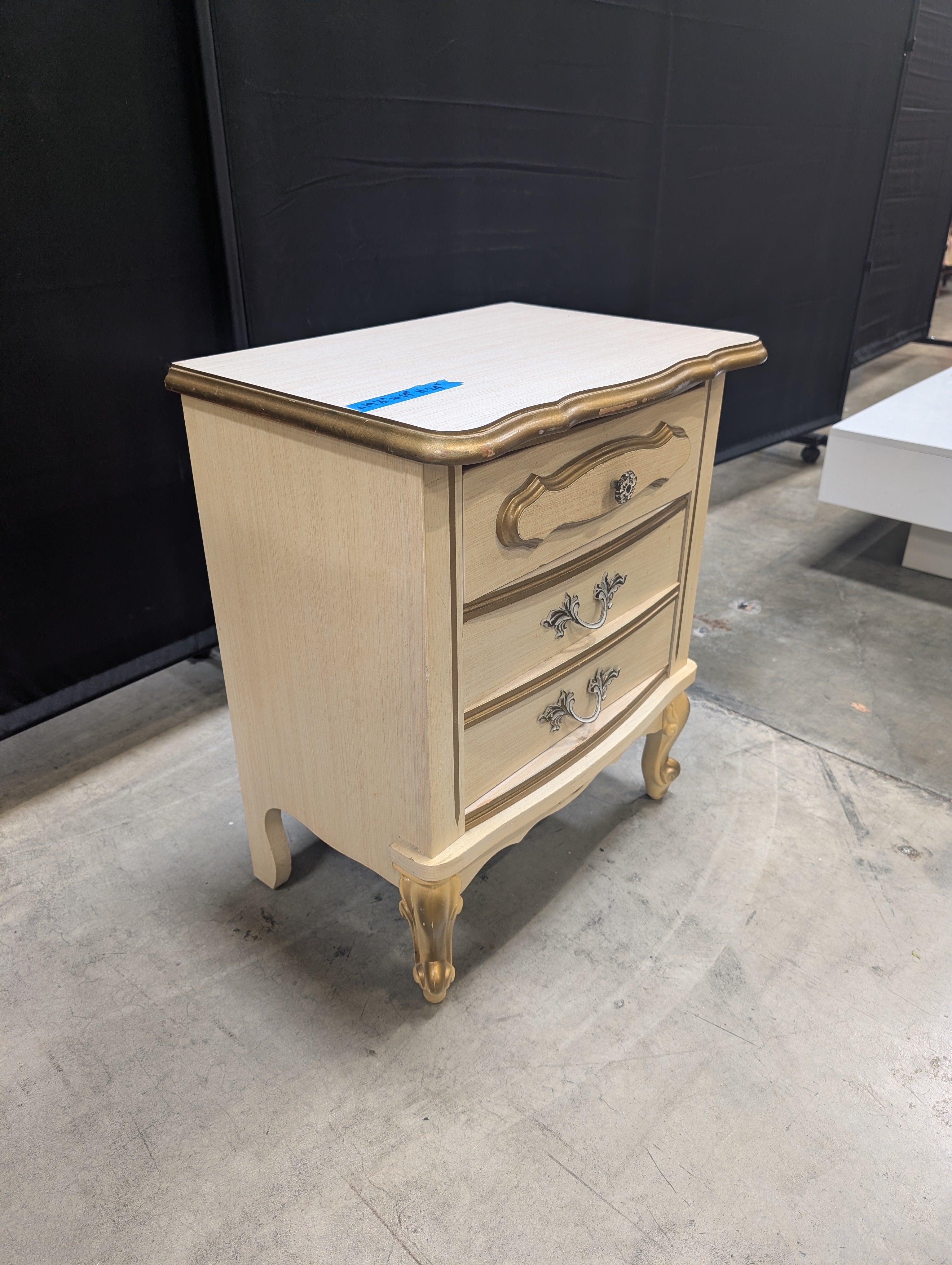 Vintage French Provincial Cream Nightstand Gold Trim
