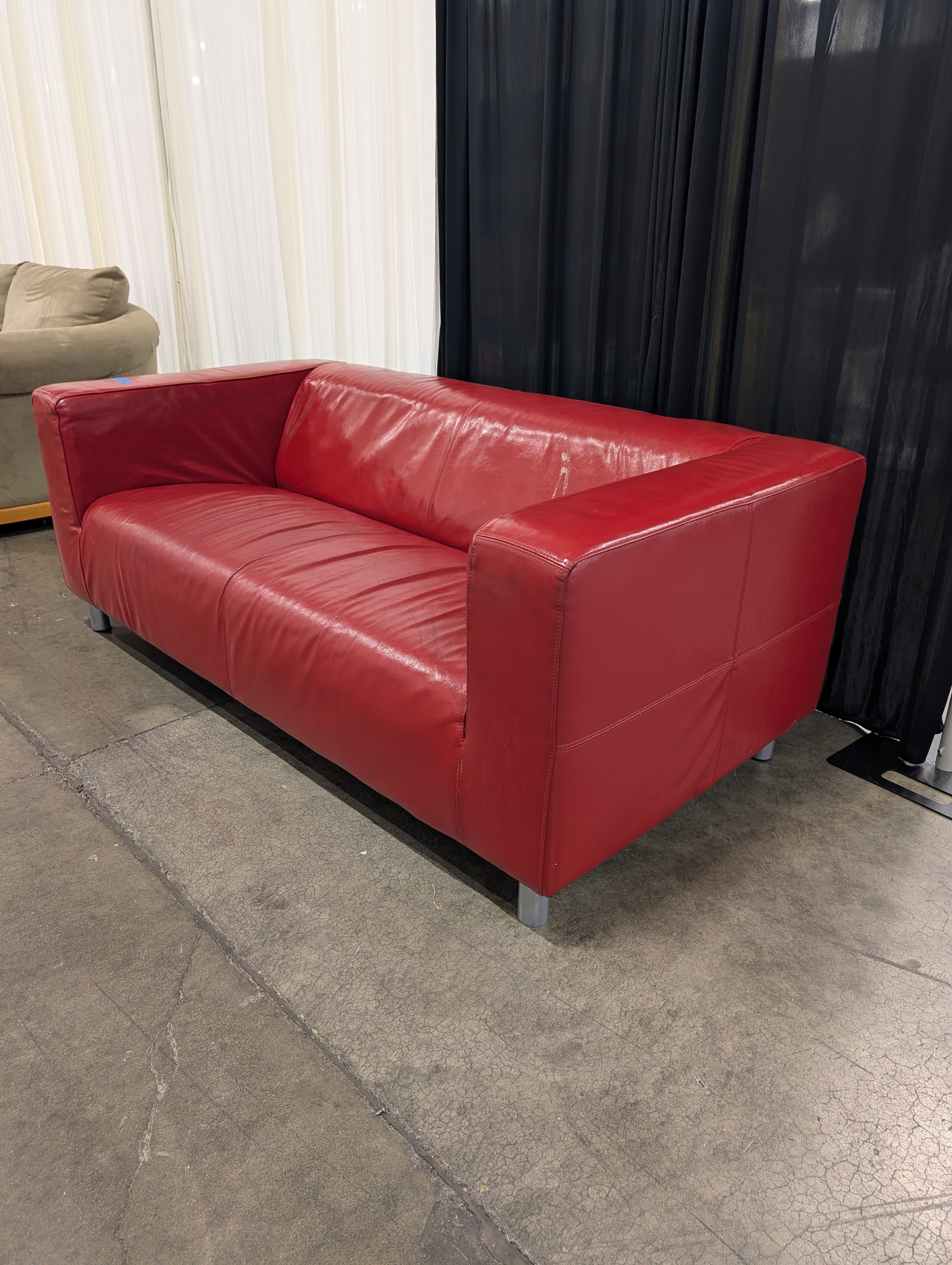 Red Leather Boxy Style Couch