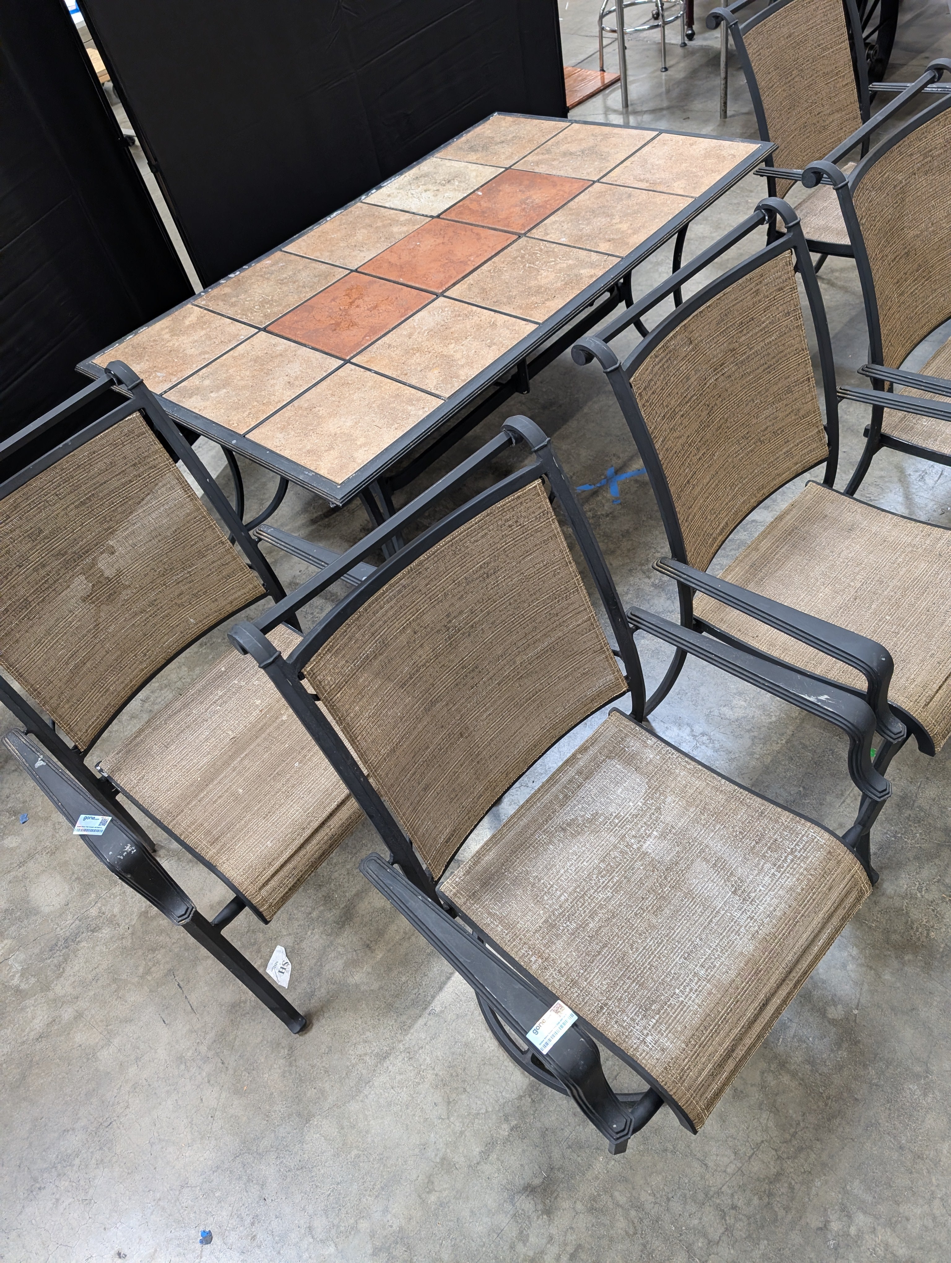 Black Metal Outdoor Patio Table with Tile Insert Grid Top