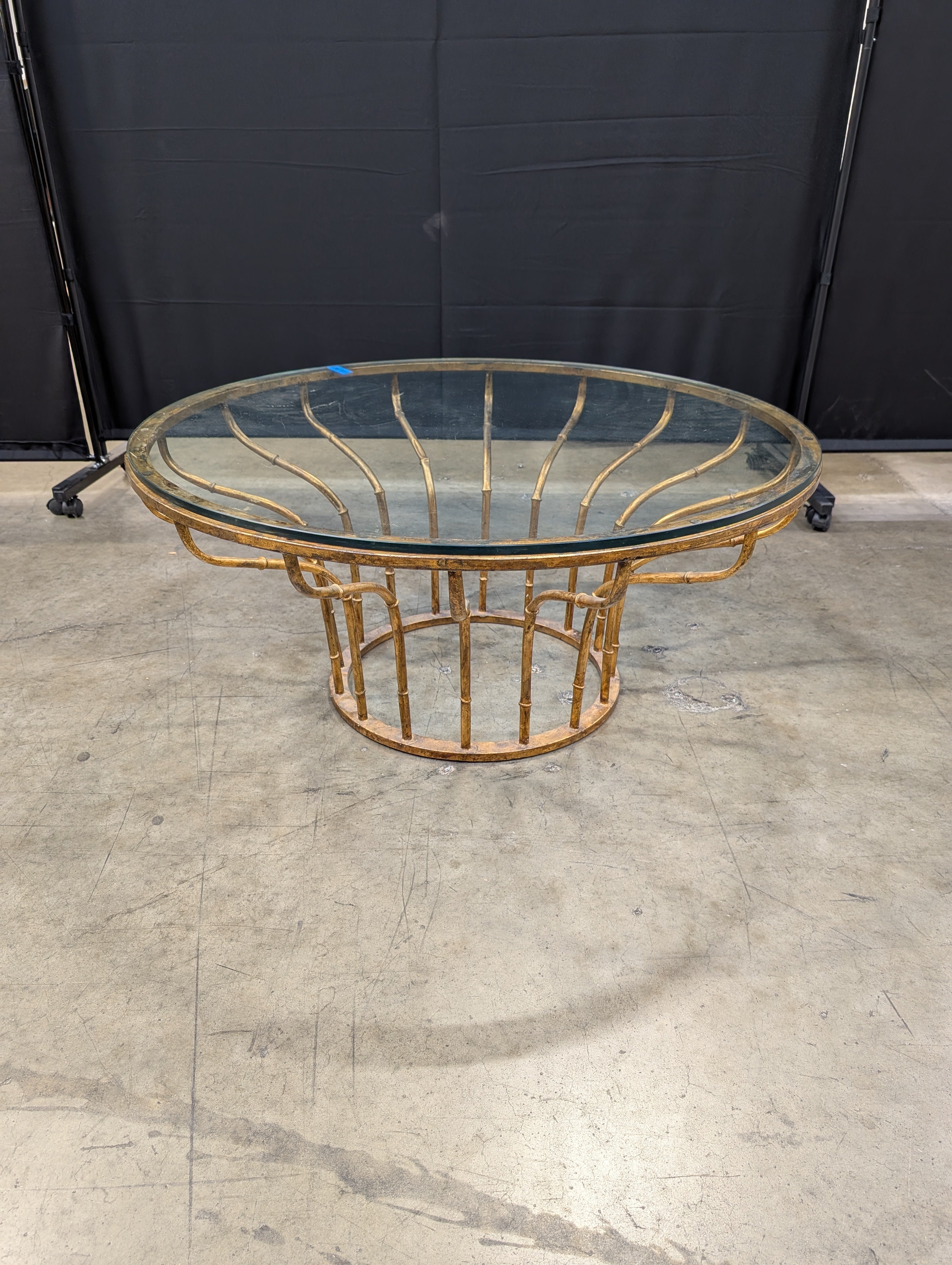 Vintage Style Round Glass Top Side Table with Faux Bamboo Brass Frame