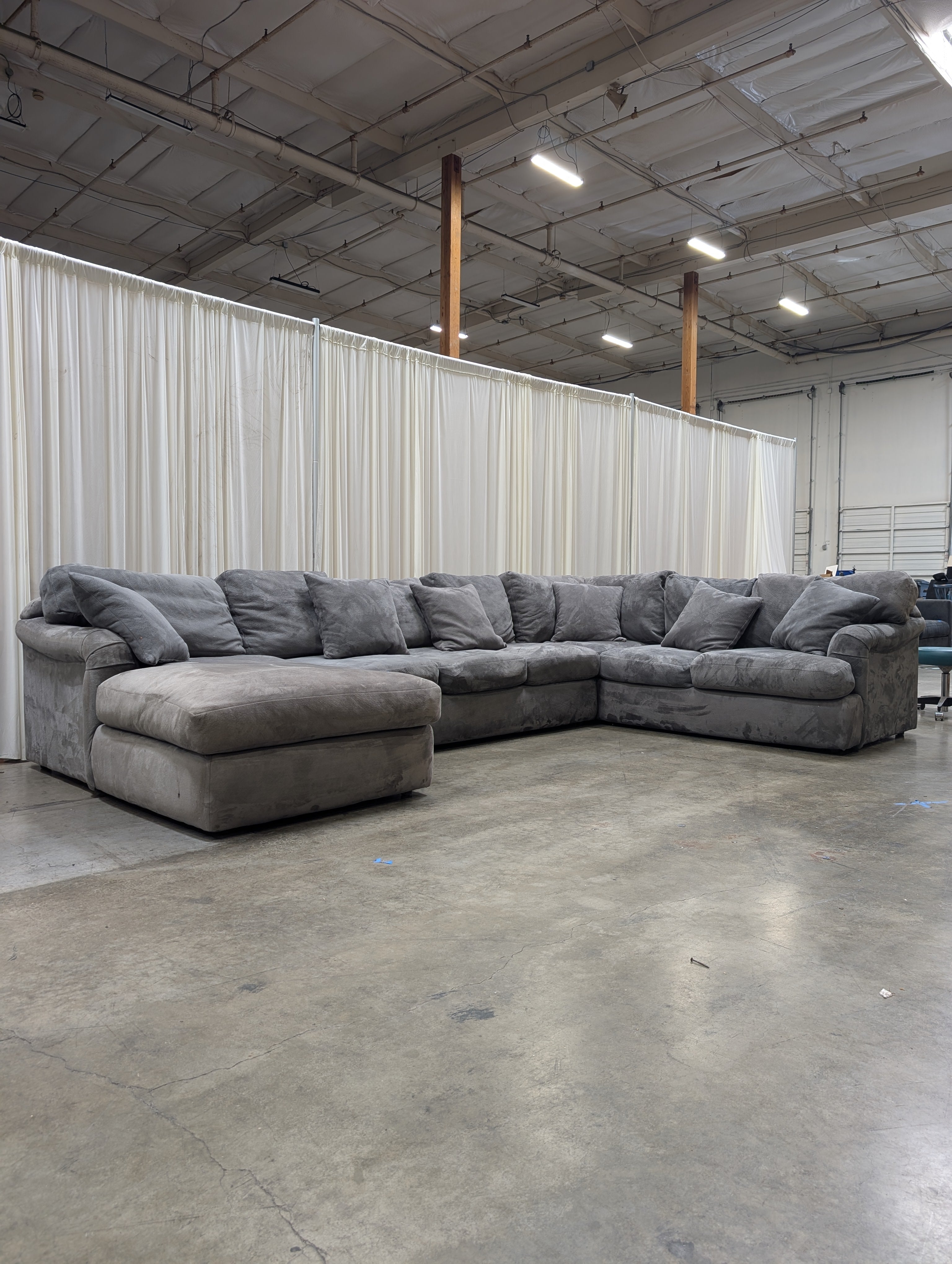 Large Charcoal Grey Fabric Sectional Couch