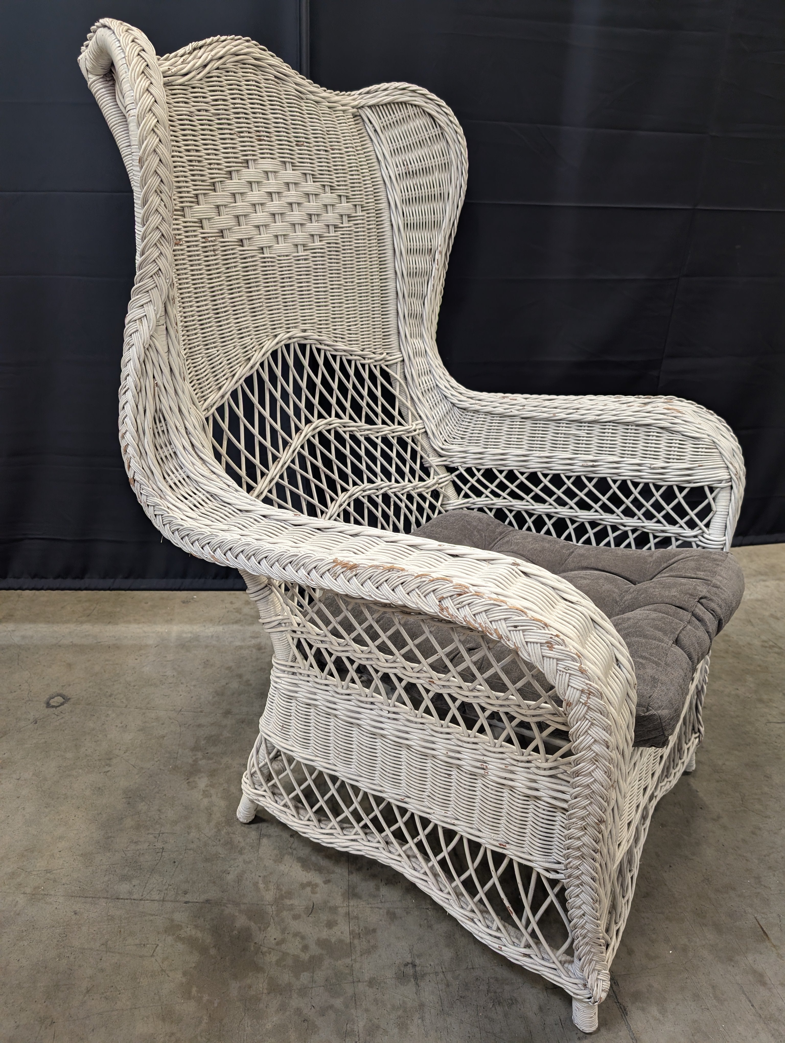 Coastal Style White Wicker Wingback Armchair