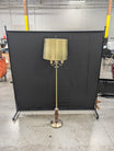 Vintage Style Brass Tone Floor Lamp with Turned Wood Accent