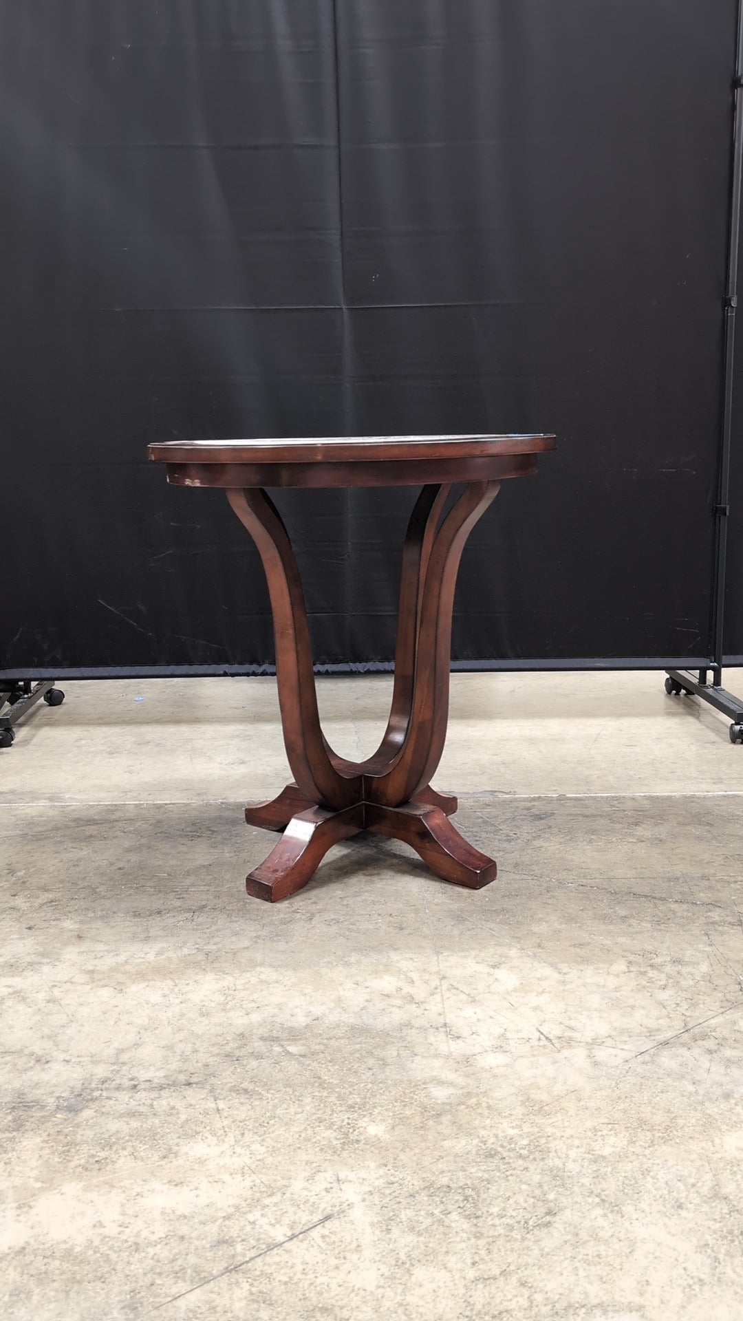 Round Wood Pedestal End Table with Inlaid Stone Top