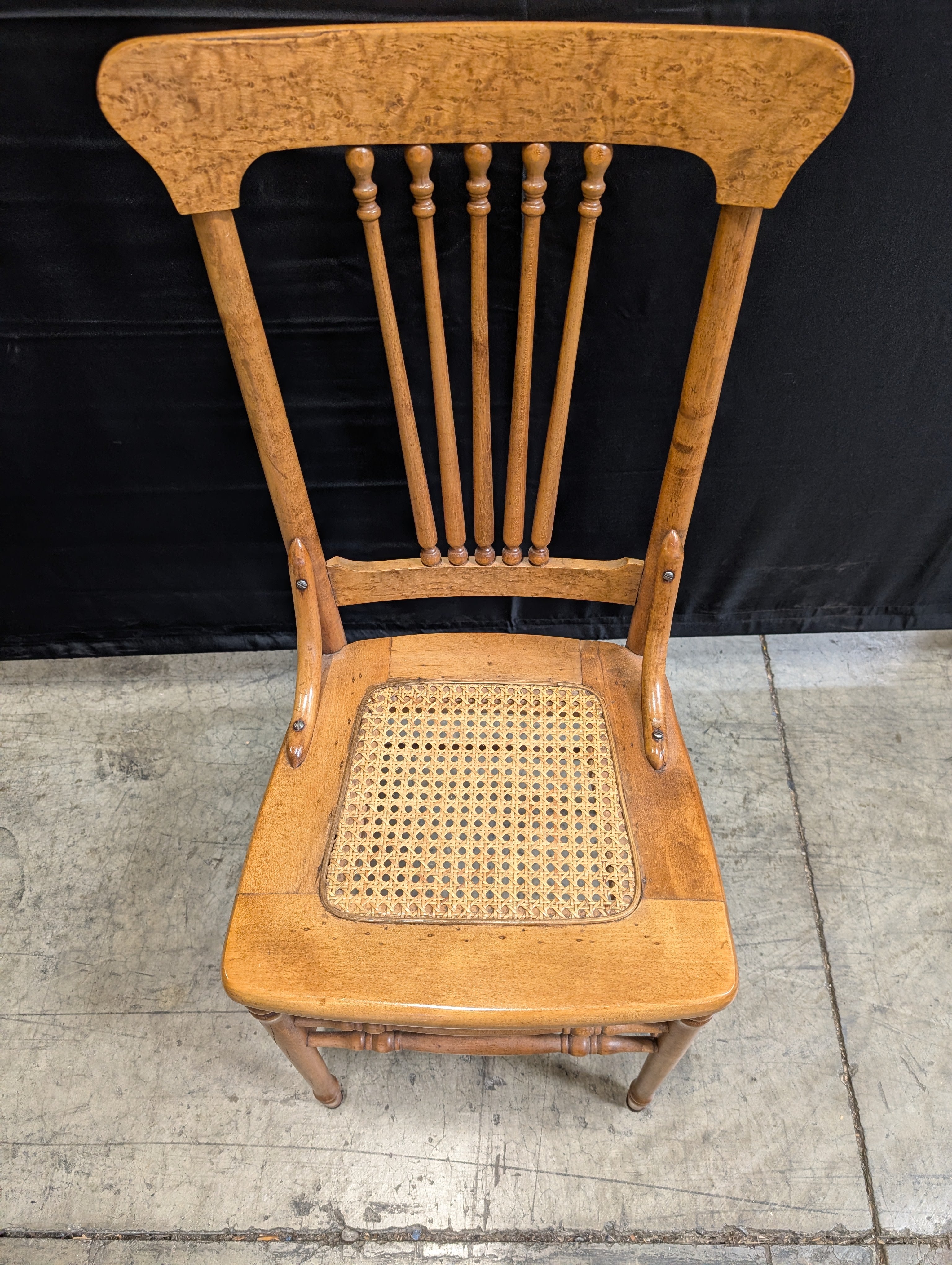 Vintage Spindle Back Wooden Chair with Cane Seat