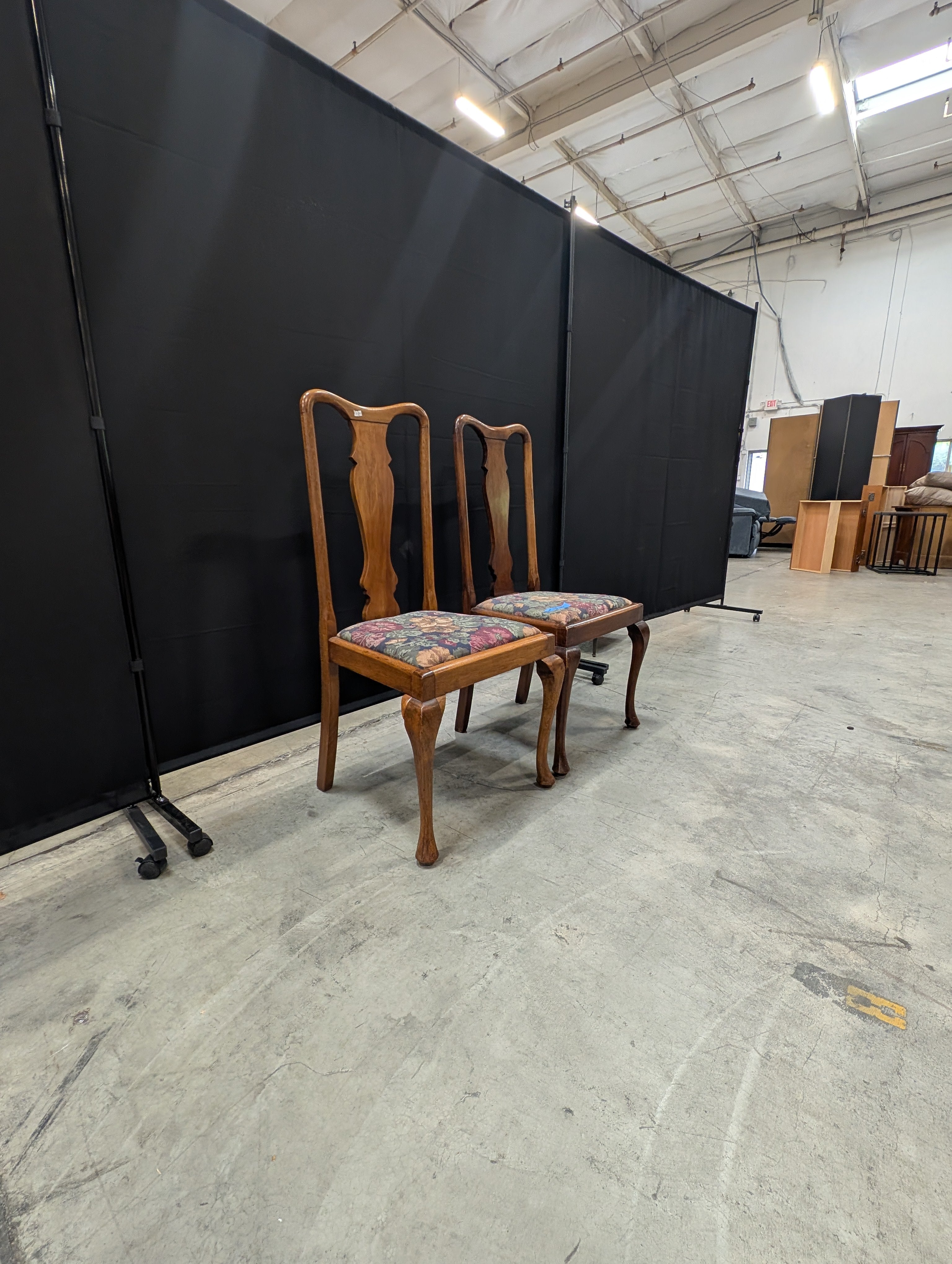 Pair of Traditional Carved Wood Dining Chair with Floral Upholstery