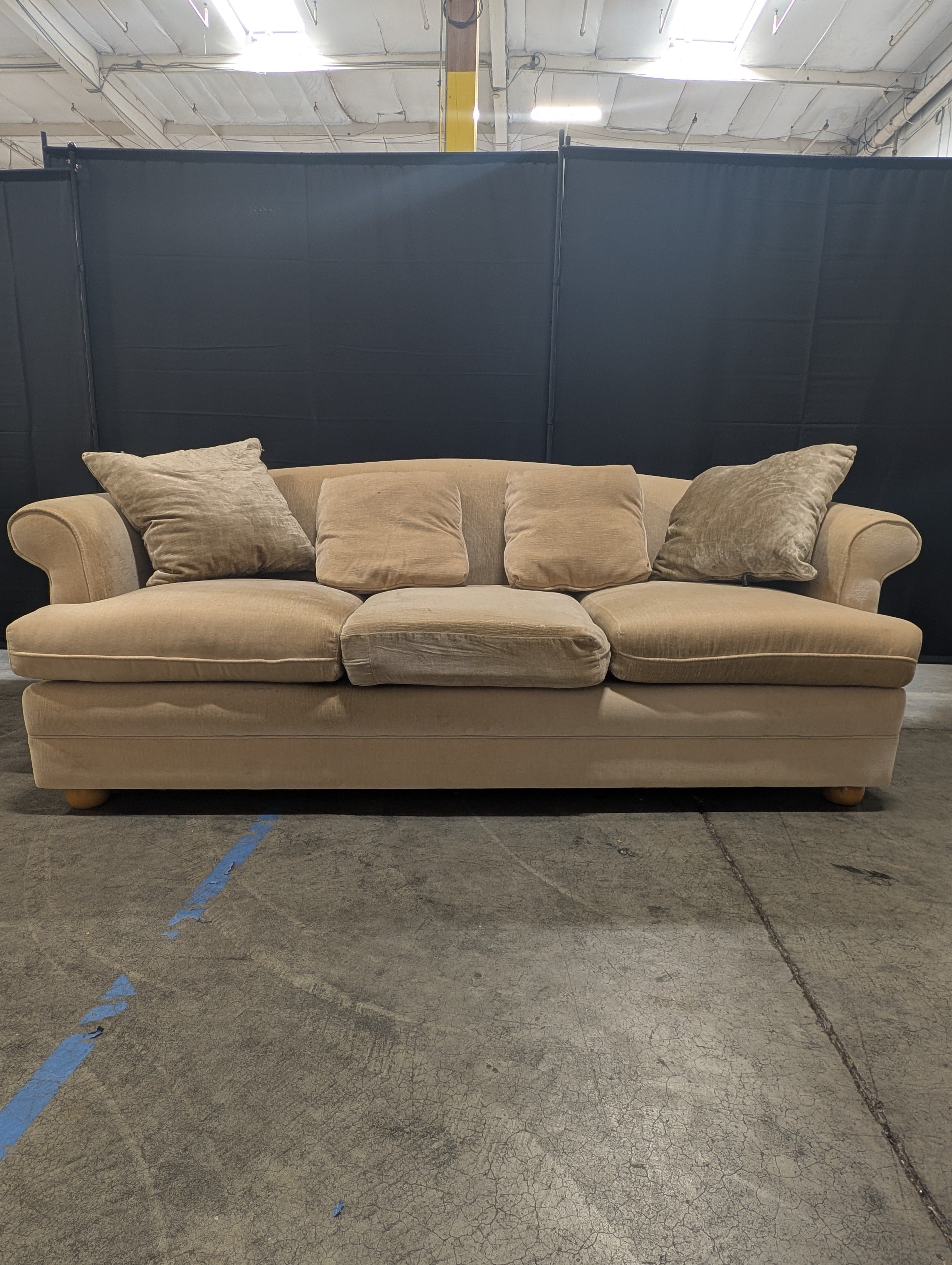 Neutral Fabric Upholstered Sofa with Rolled Arms
