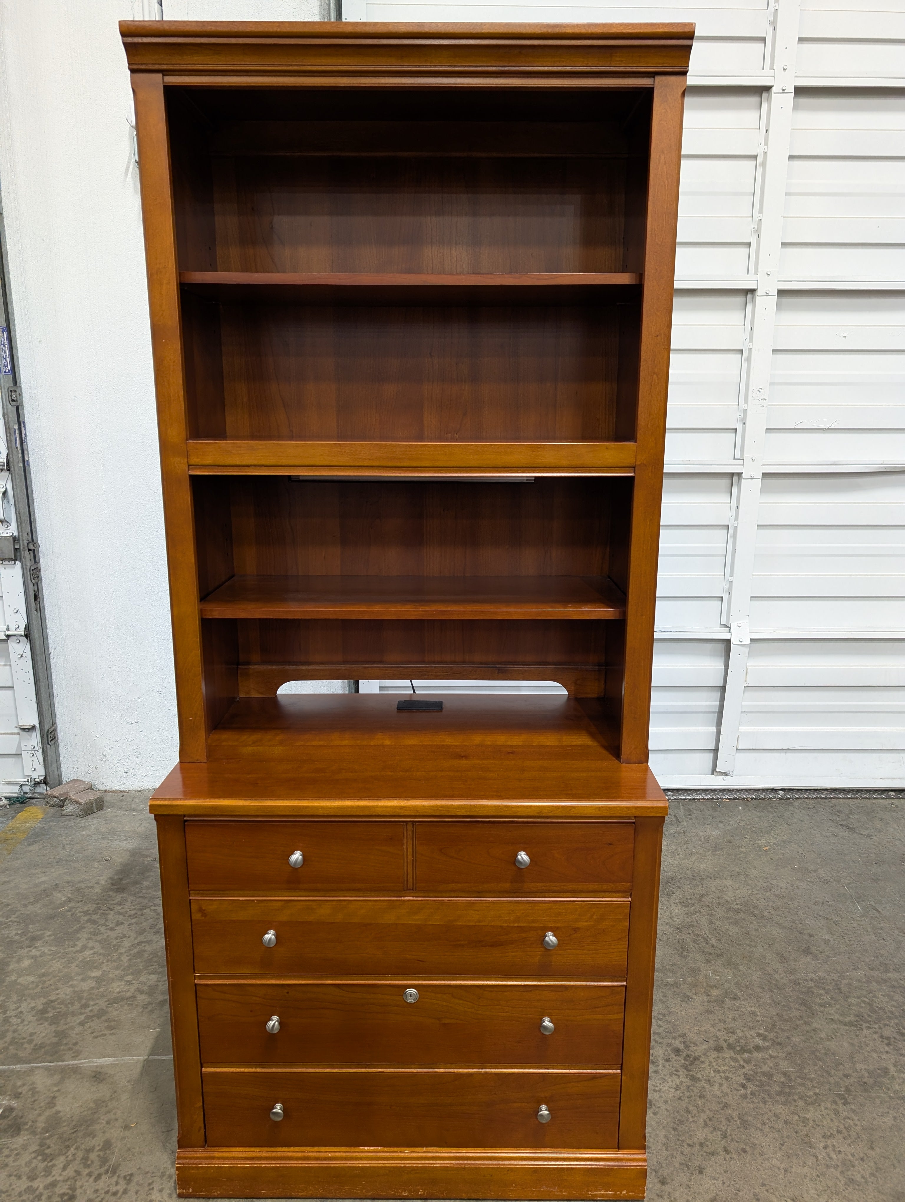 Thomasville Classic Wooden Bookcase Hutch with Four-Drawer Base