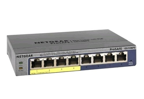 NETGEAR ProSAFE GS108PE-300NAS 8-Port Gigabit Ethernet Plus Switch with 4-Port PoE - New in Box